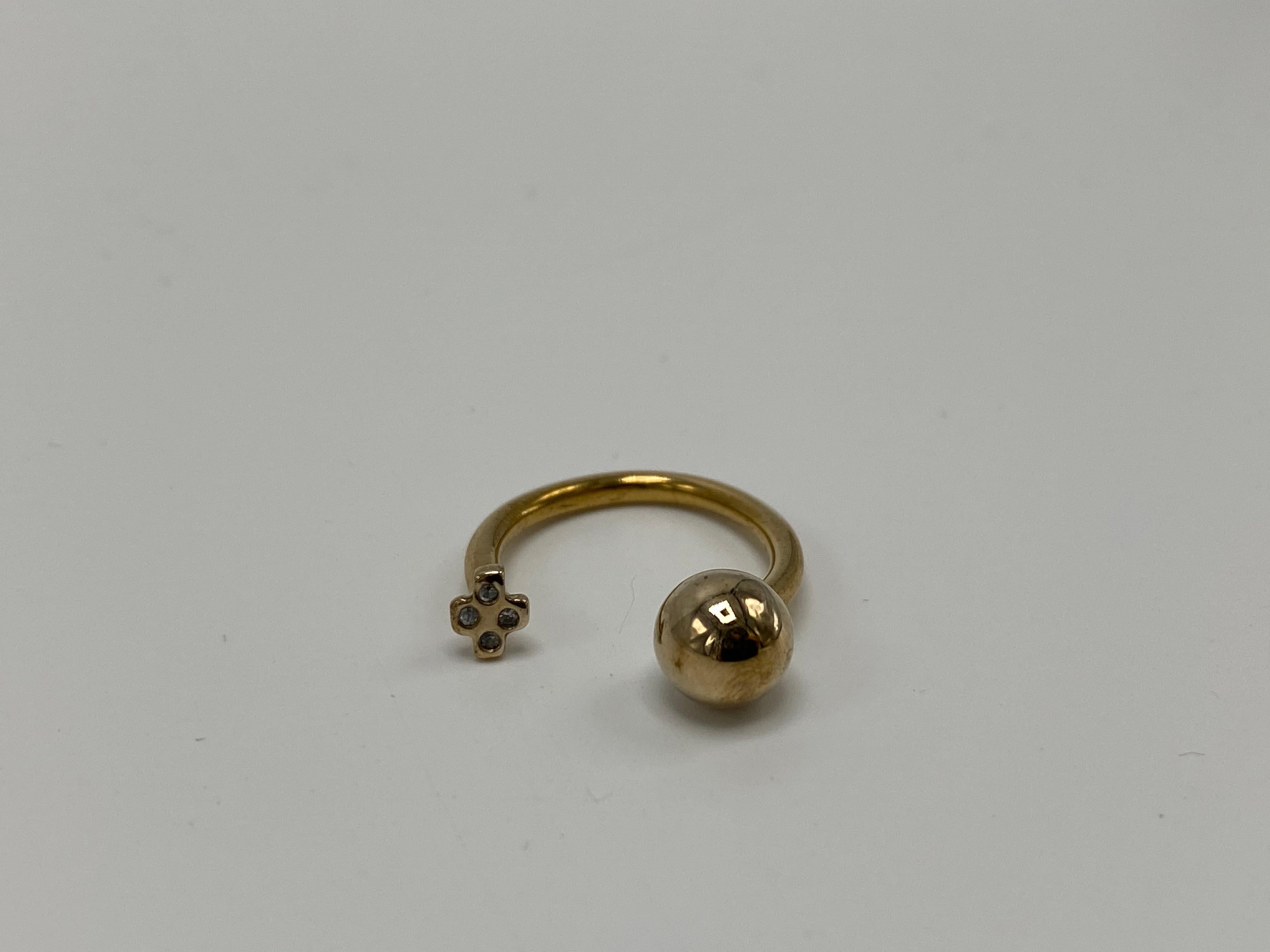 White Diamond Cross Ball Open Adjustable Bronze Ring J Dauphin For Sale 4