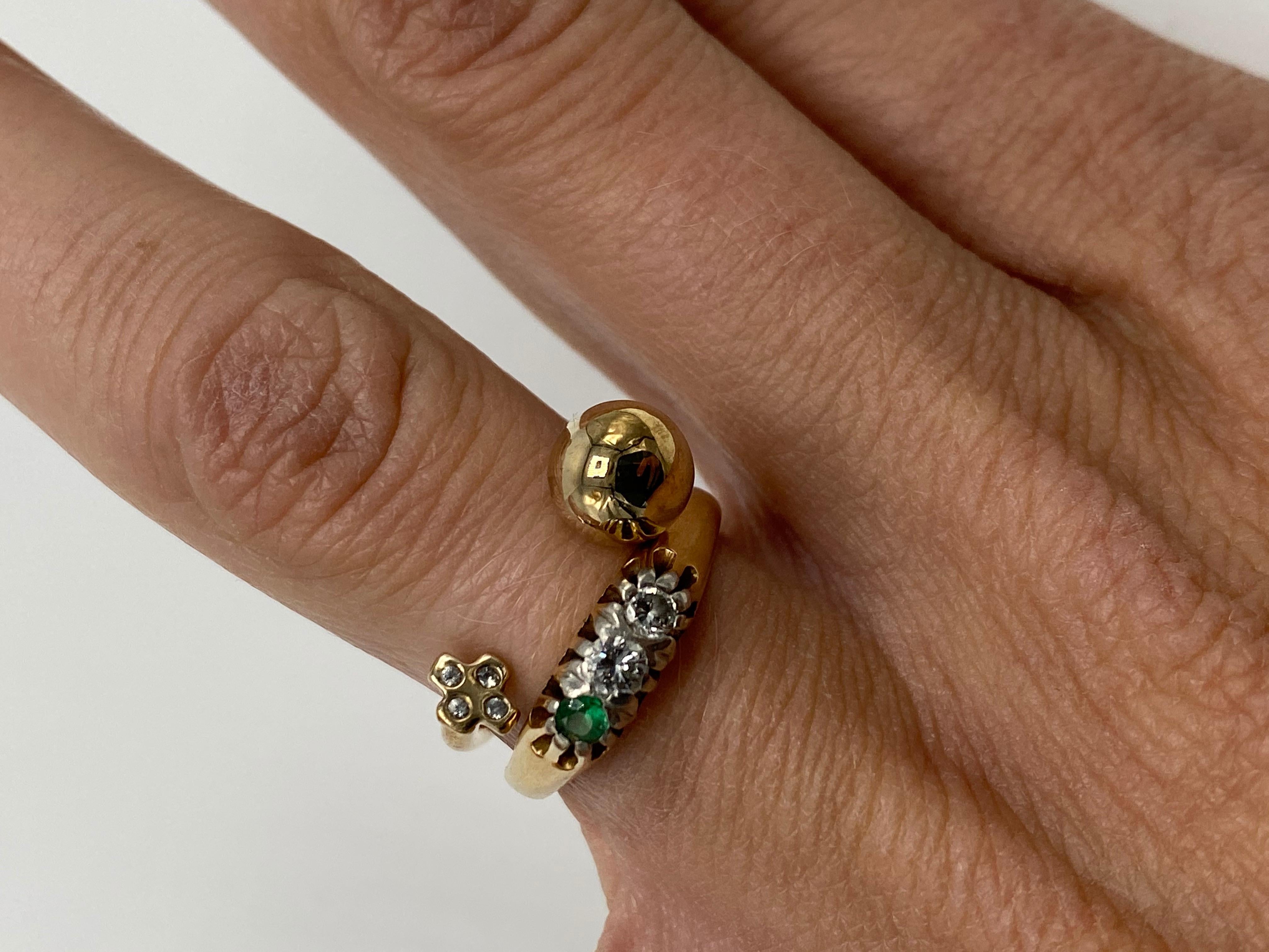 Art Deco White Diamond Cross Ball Open Adjustable Bronze Ring J Dauphin For Sale