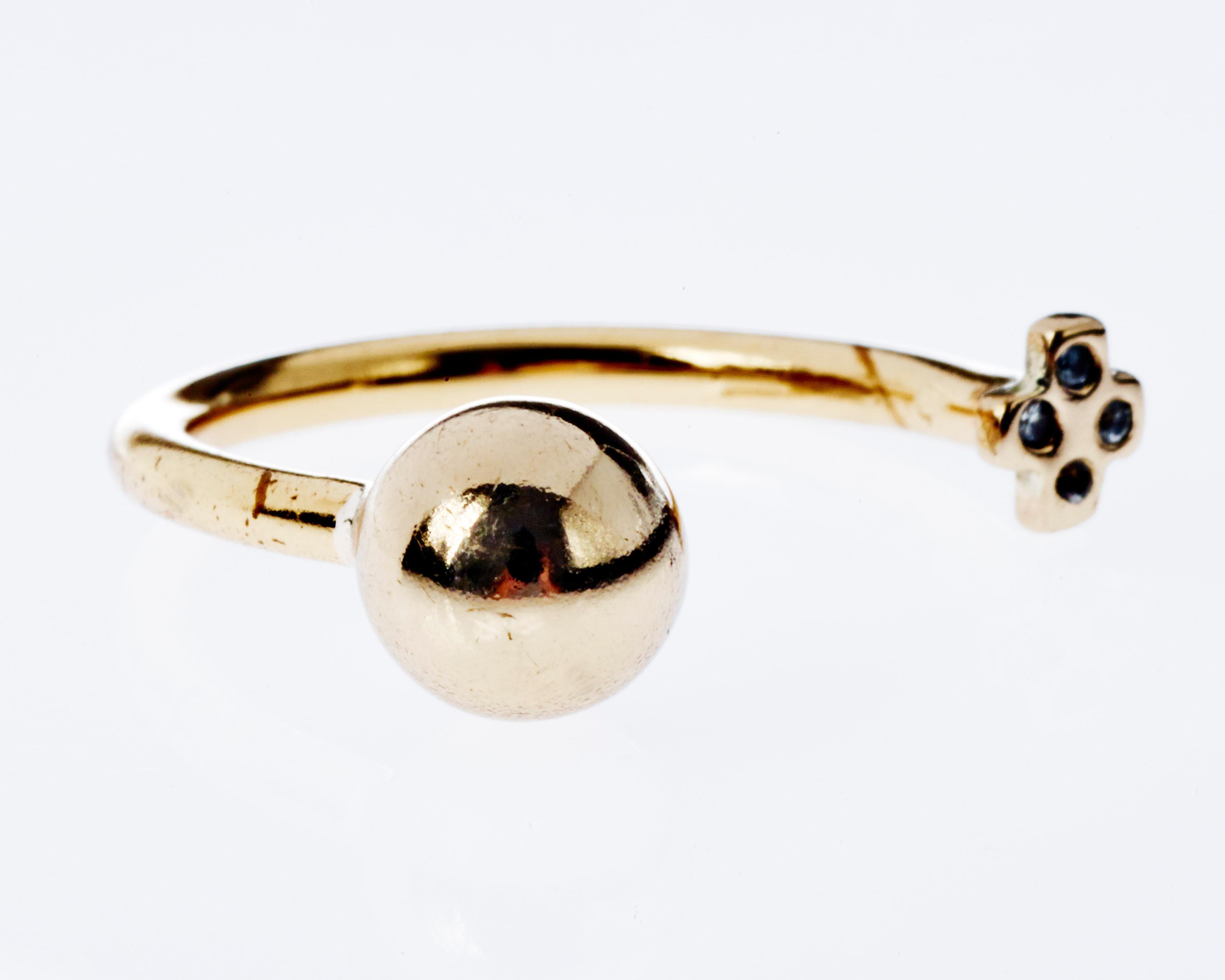 White Diamond Cross Ball Open Adjustable Bronze Ring J Dauphin In New Condition For Sale In Los Angeles, CA