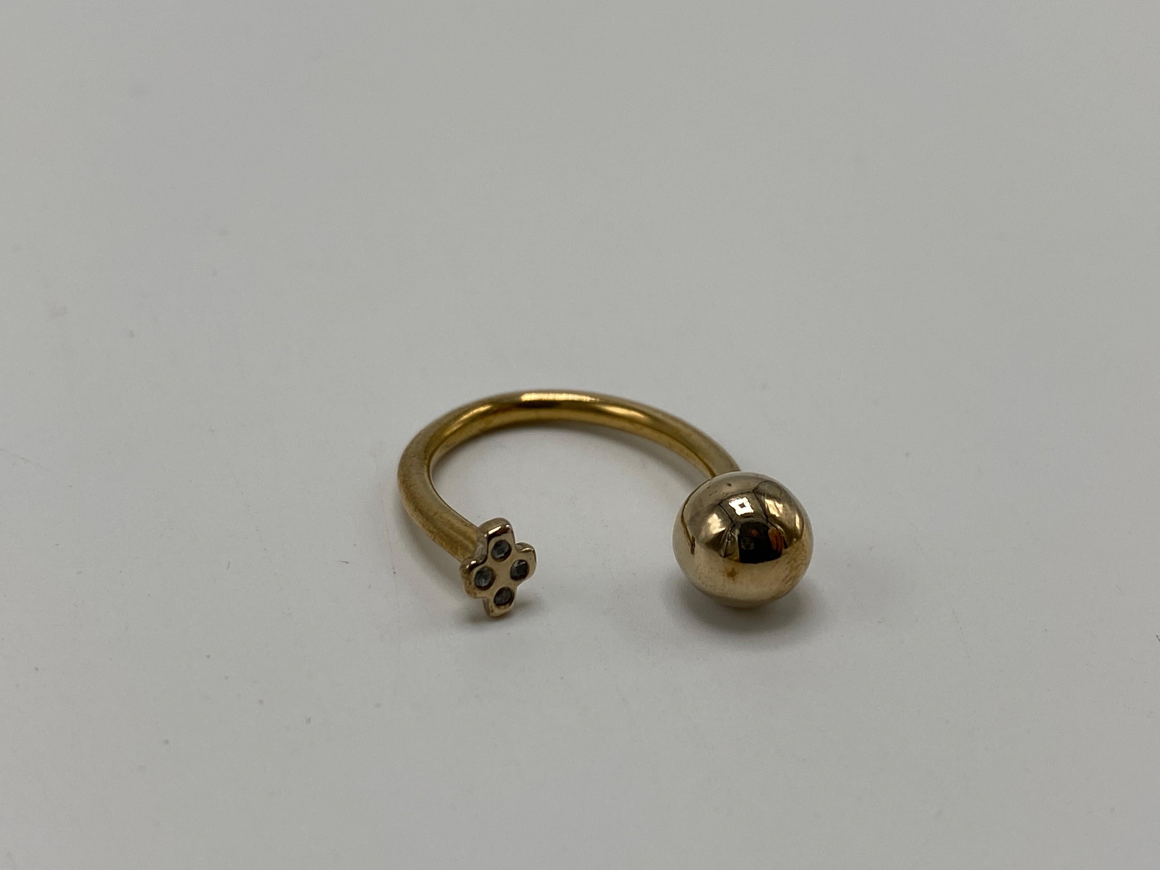 White Diamond Cross Ball Open Adjustable Bronze Ring J Dauphin For Sale 2