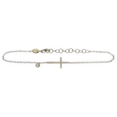 18 Karat Solid White Gold Diamond Charm Chain Cross Bracelet