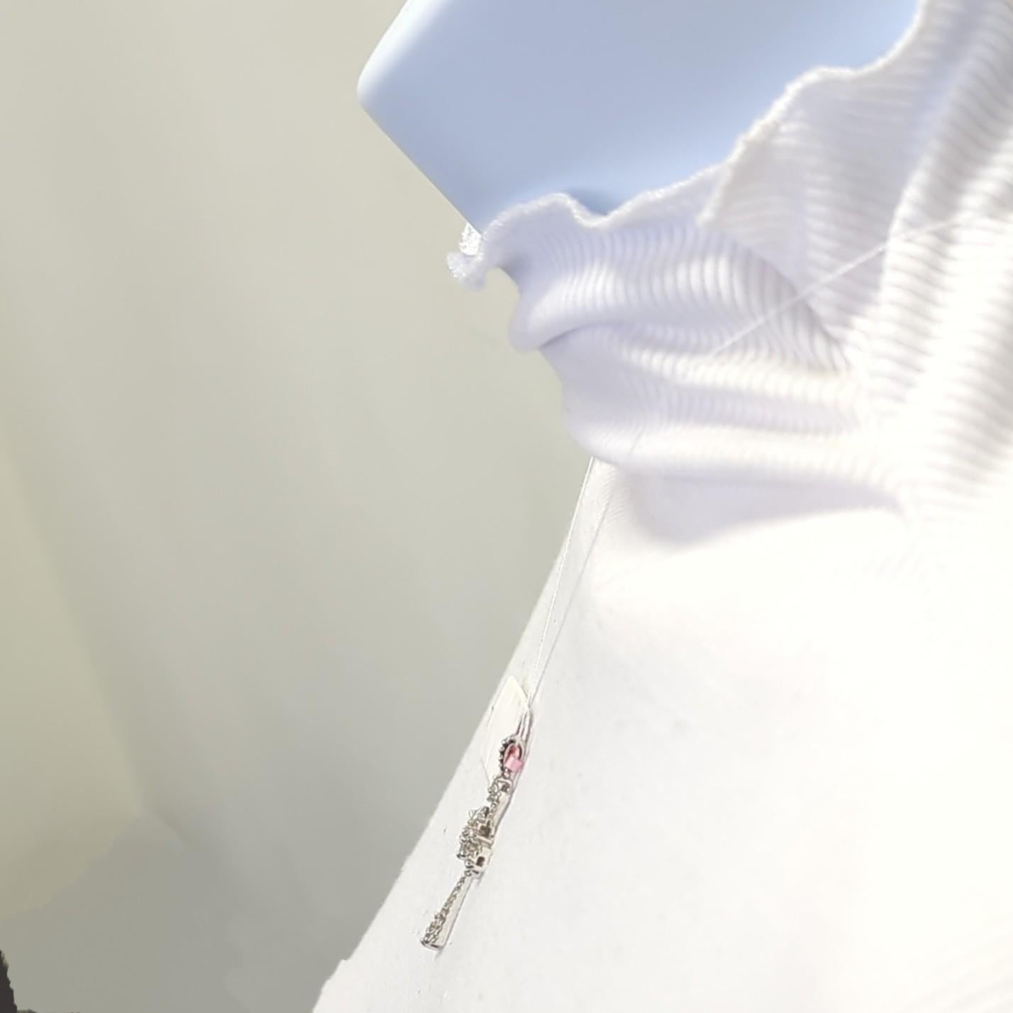 Round Cut White Diamond Cross Pendant Necklace in 14K White Gold For Sale