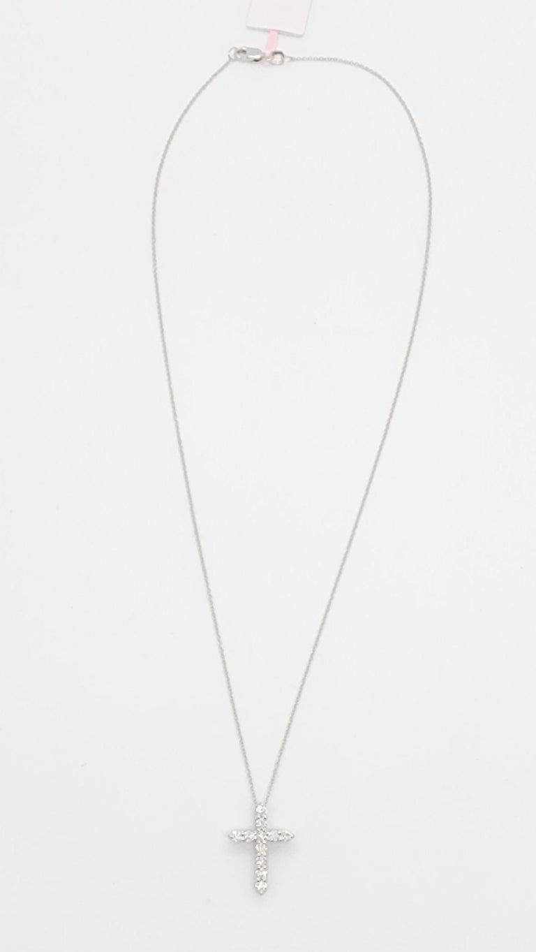 White Diamond Cross Pendant Necklace in 14k White Gold For Sale at 1stDibs