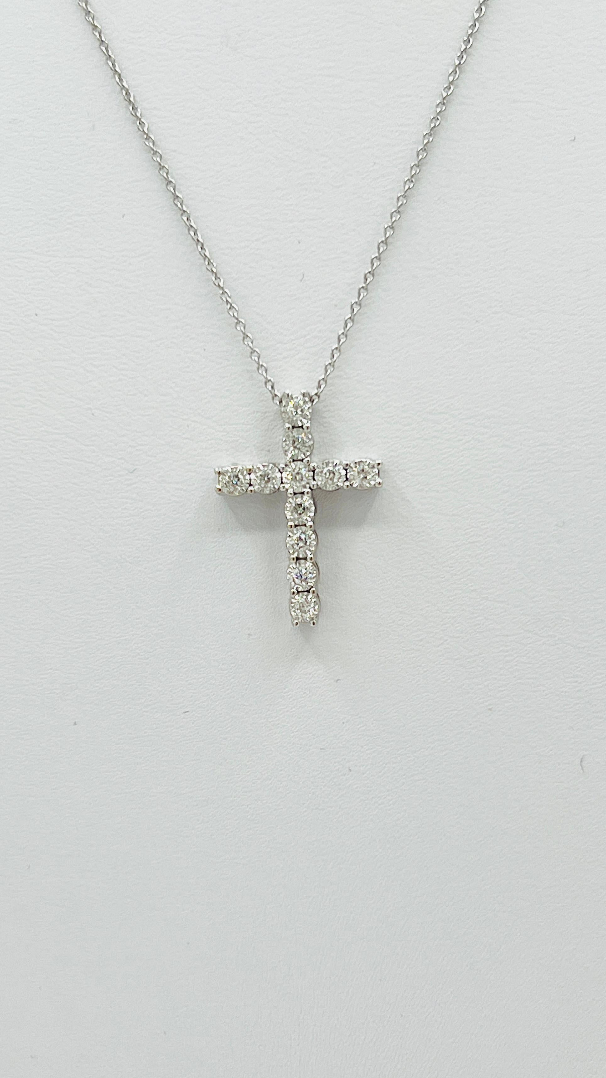 Women's or Men's White Diamond Cross Pendant Necklace in 14K White Gold
