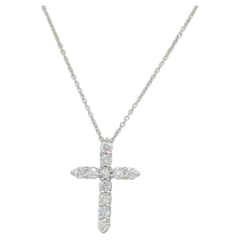 White Diamond Cross Pendant Necklace in 14k White Gold For Sale at 1stDibs