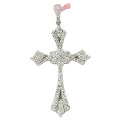 White Diamond Cross Pendant Necklace in 14K White Gold