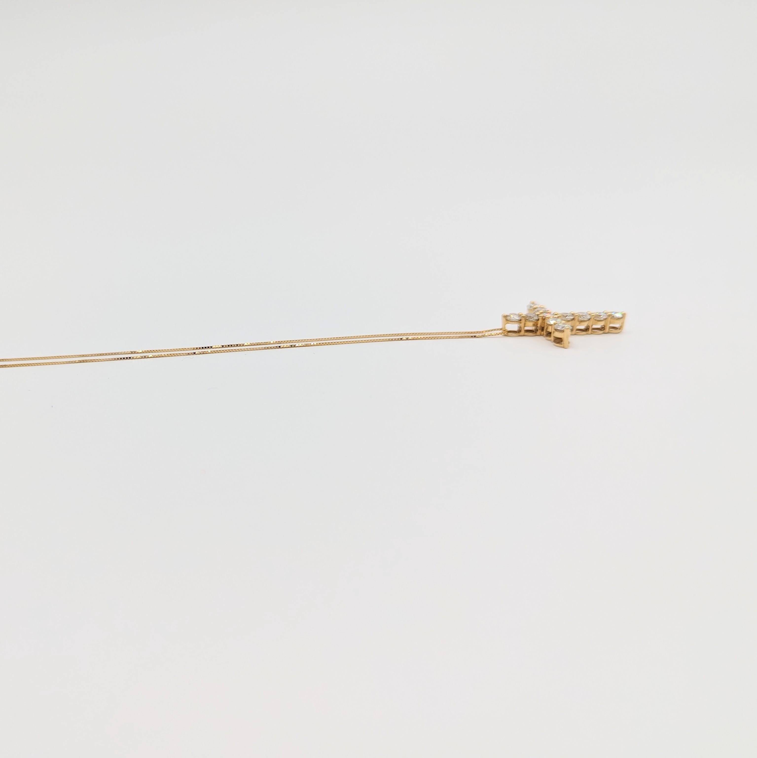 Women's or Men's White Diamond Cross Pendant Necklace in 18K Yellow Gold For Sale