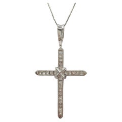White Diamond Cross Pendant Necklace in Platinum