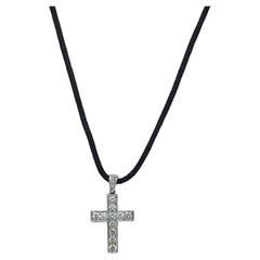 White Diamond Cross Pendant with Cord Necklace