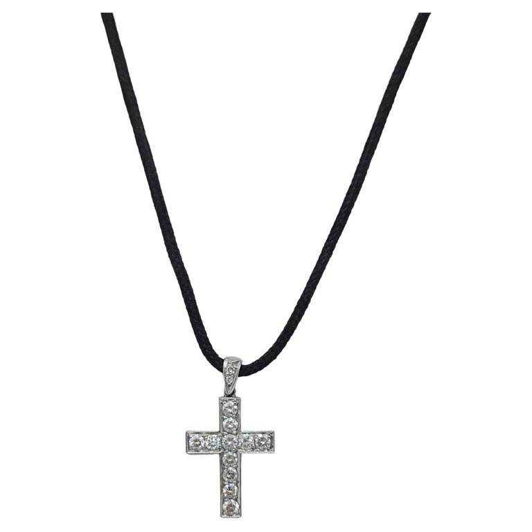 White Diamond Cross Pendant with Cord Necklace For Sale at 1stDibs