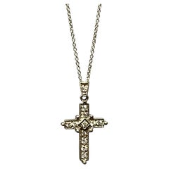 White Diamond Cross Pendant with White Gold Necklace 18 Karat White Gold