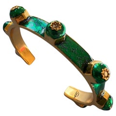 White Diamond Cuff Bangle Bracelet Studs Enamel Emerald Green Glitter