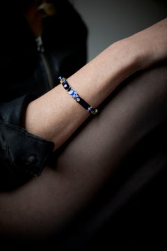Bracelet manchette en diamants blancs émail bleu plaqué or