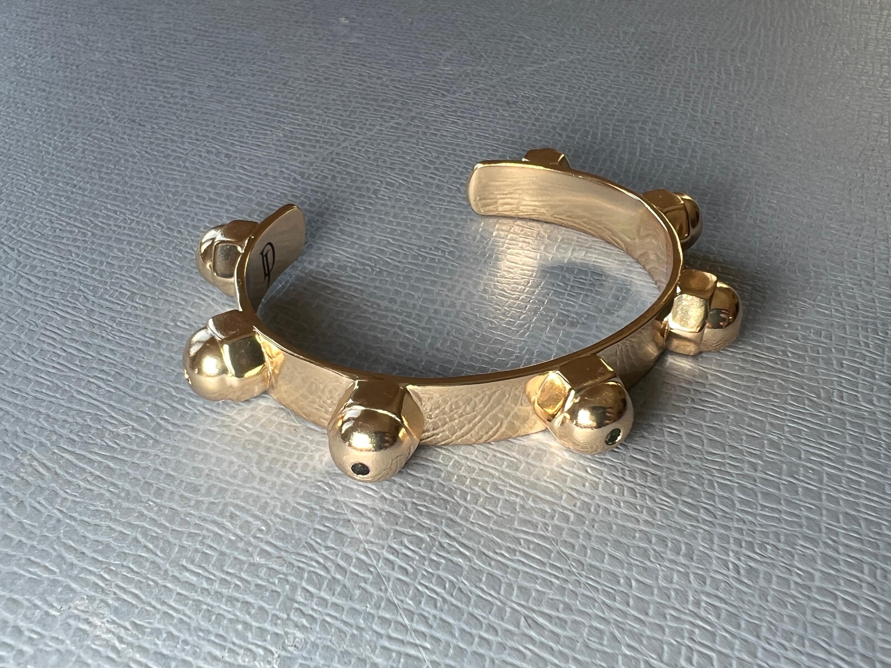 Gold Plate Cuff Bracelet White Diamond Sapphire Emerald Chakra In New Condition For Sale In Los Angeles, CA