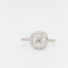 White Diamond Cushion Halo Ring in 14k White Gold