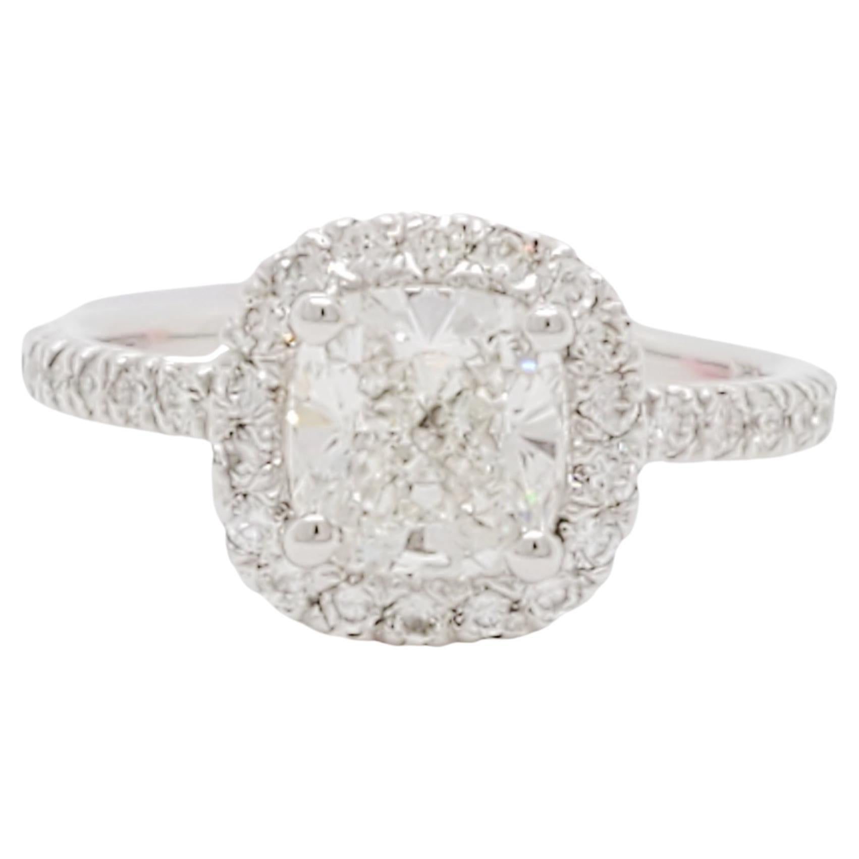 White Diamond Cushion Halo Ring in 14k White Gold