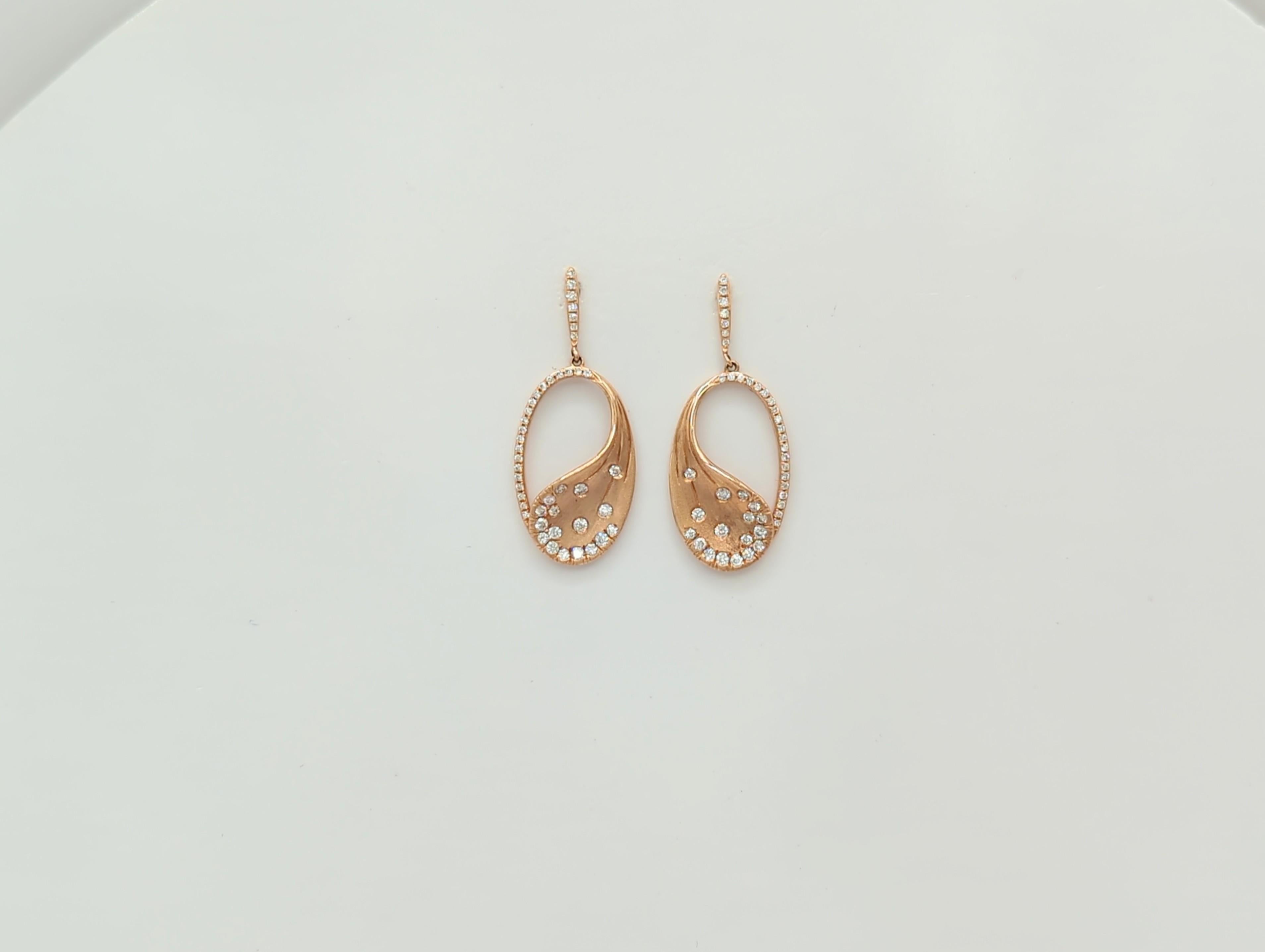 Women's or Men's White Diamond Dangle Earrings in 14K Rose Gold