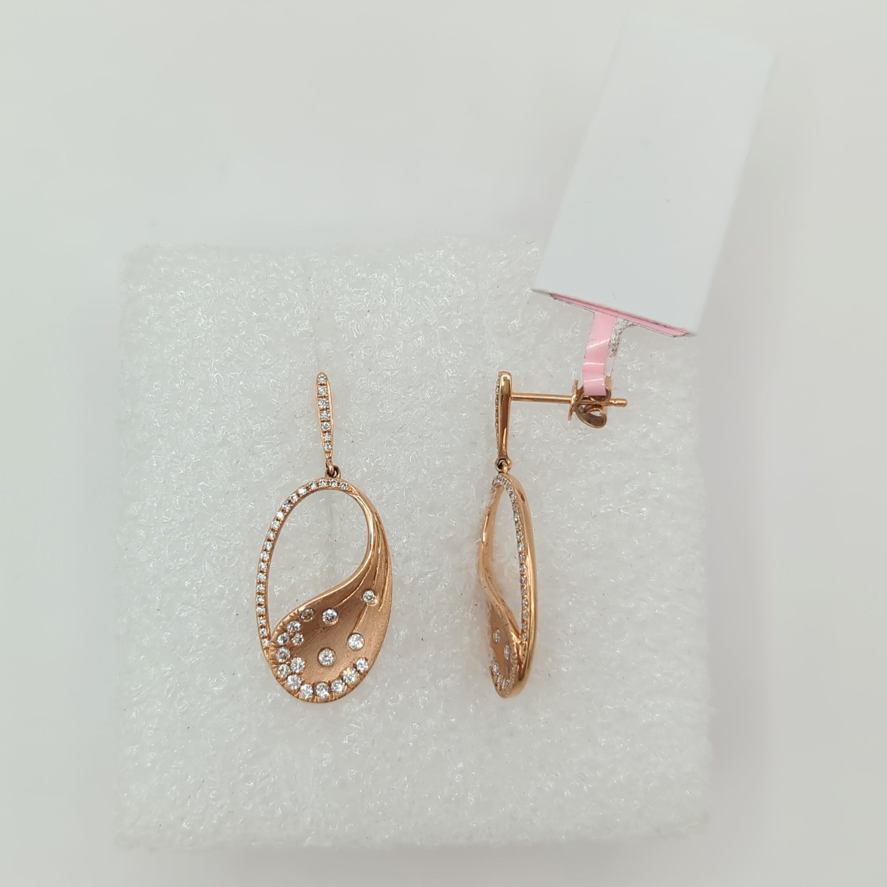 White Diamond Dangle Earrings in 14K Rose Gold 1