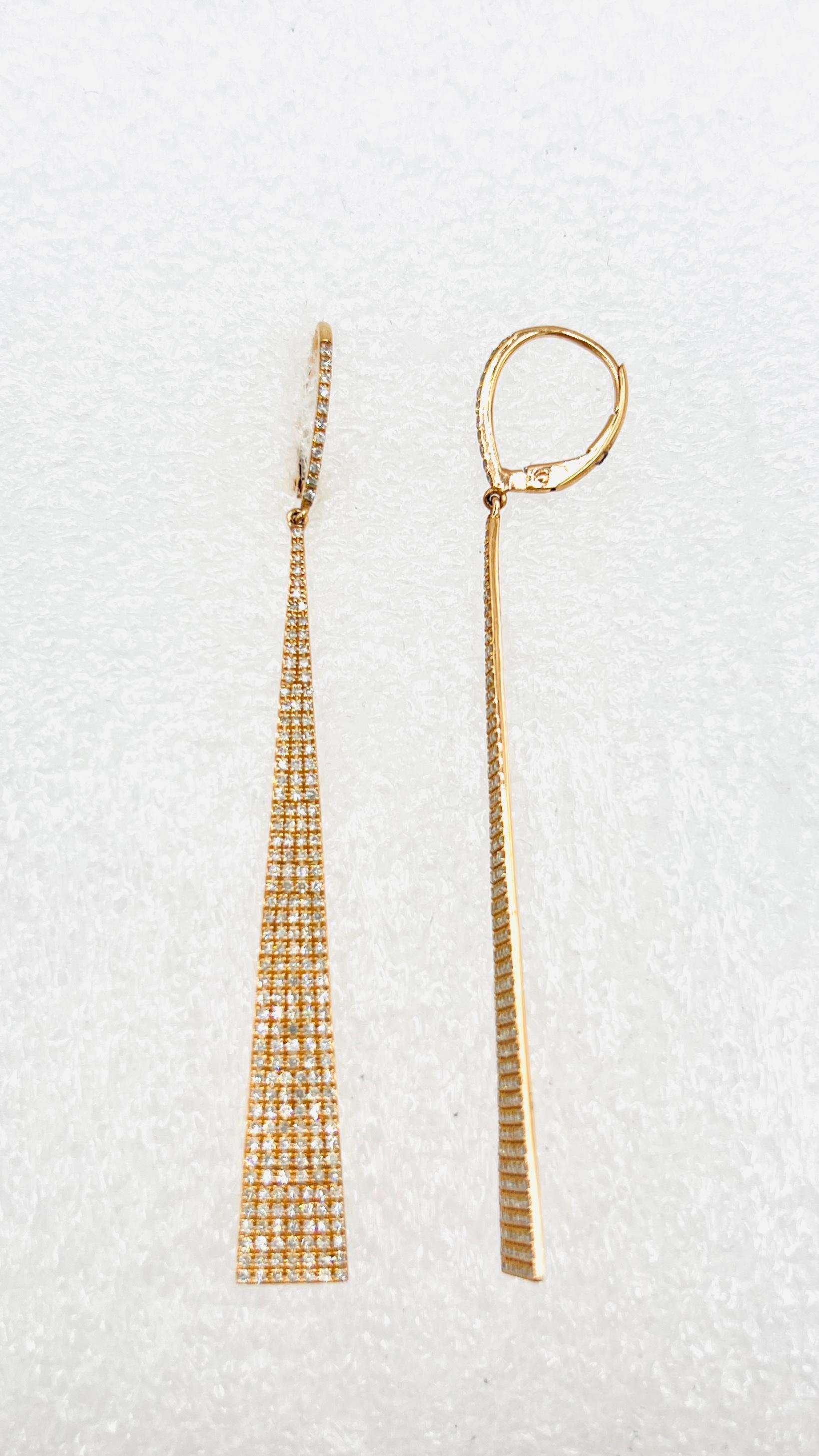 White Diamond Dangle Earrings in 14k Rose Gold For Sale 2