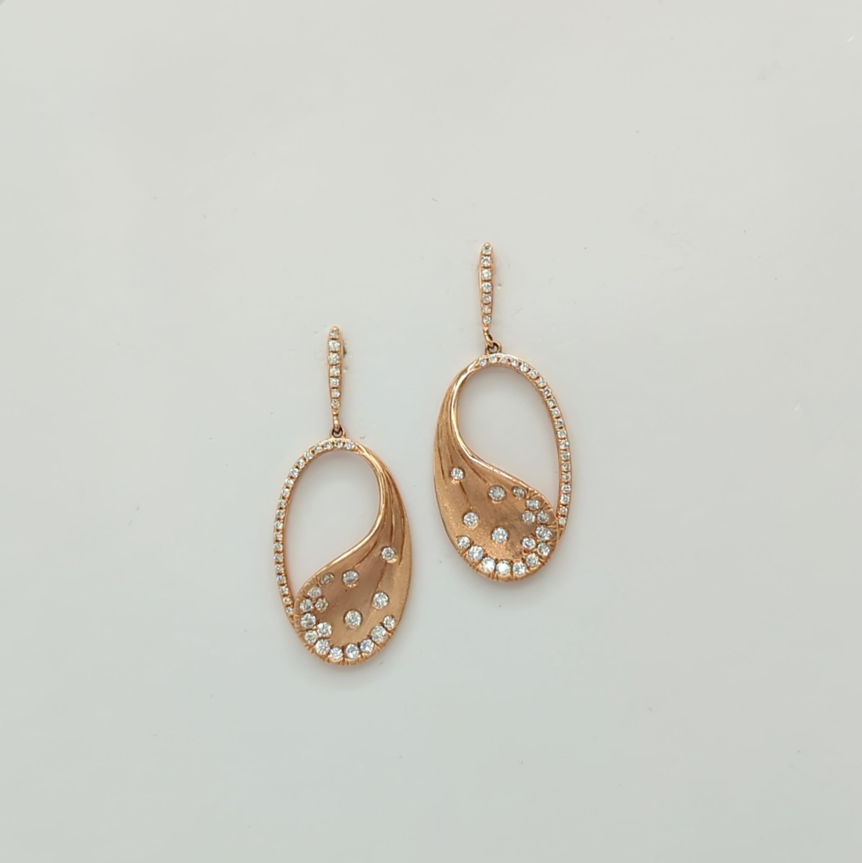 White Diamond Dangle Earrings in 14K Rose Gold 2
