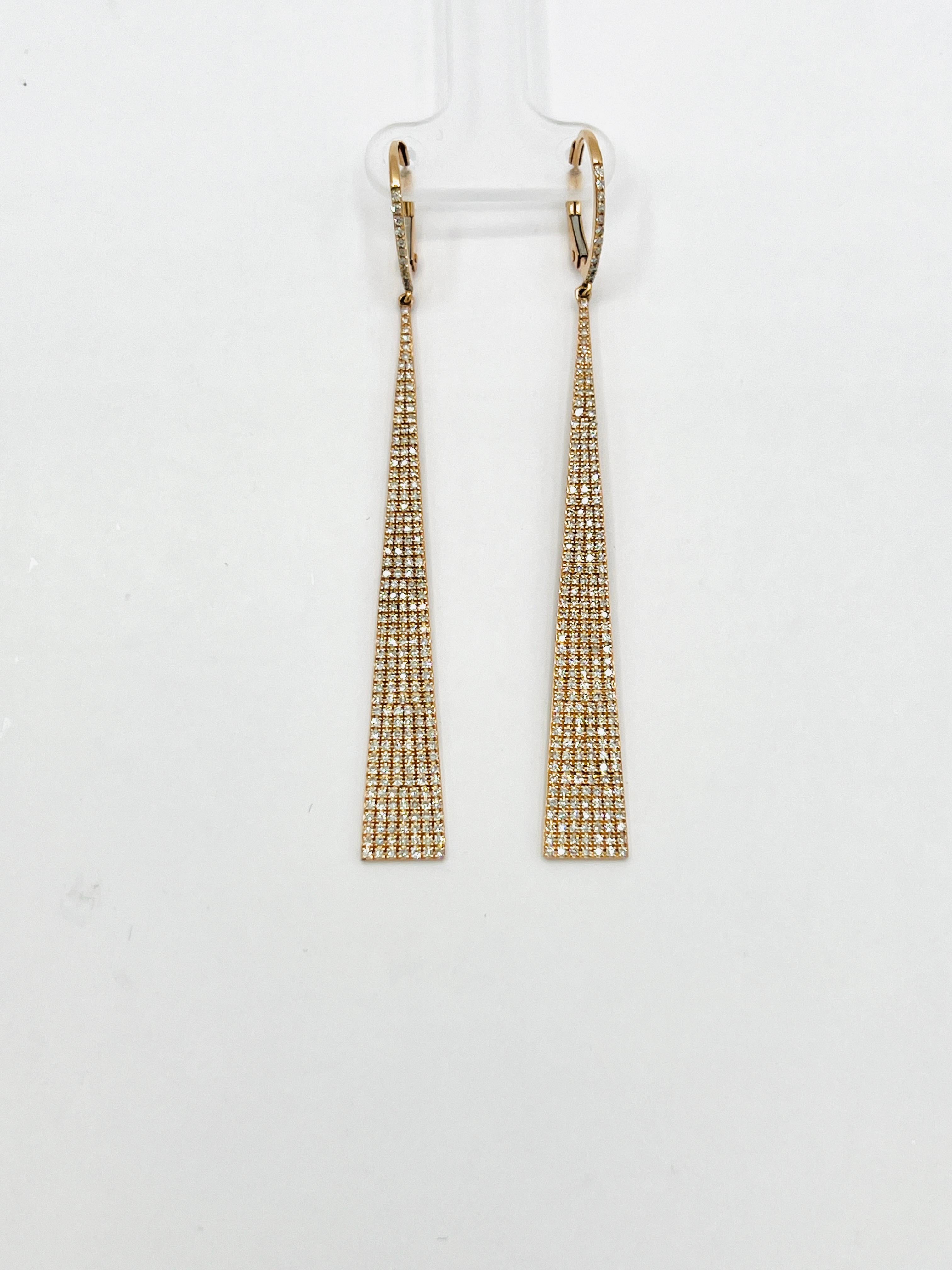 White Diamond Dangle Earrings in 14k Rose Gold For Sale 1