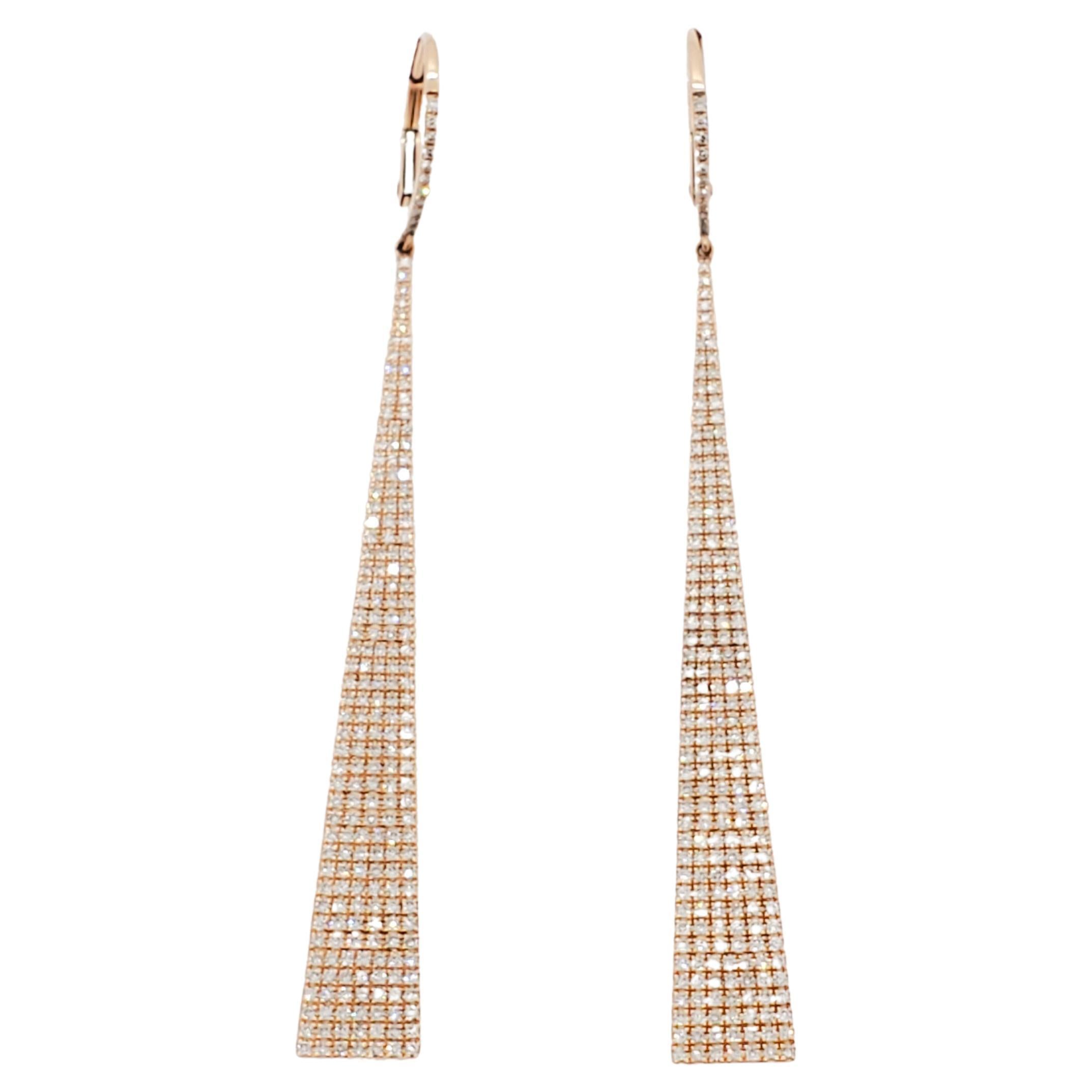 White Diamond Dangle Earrings in 14k Rose Gold For Sale