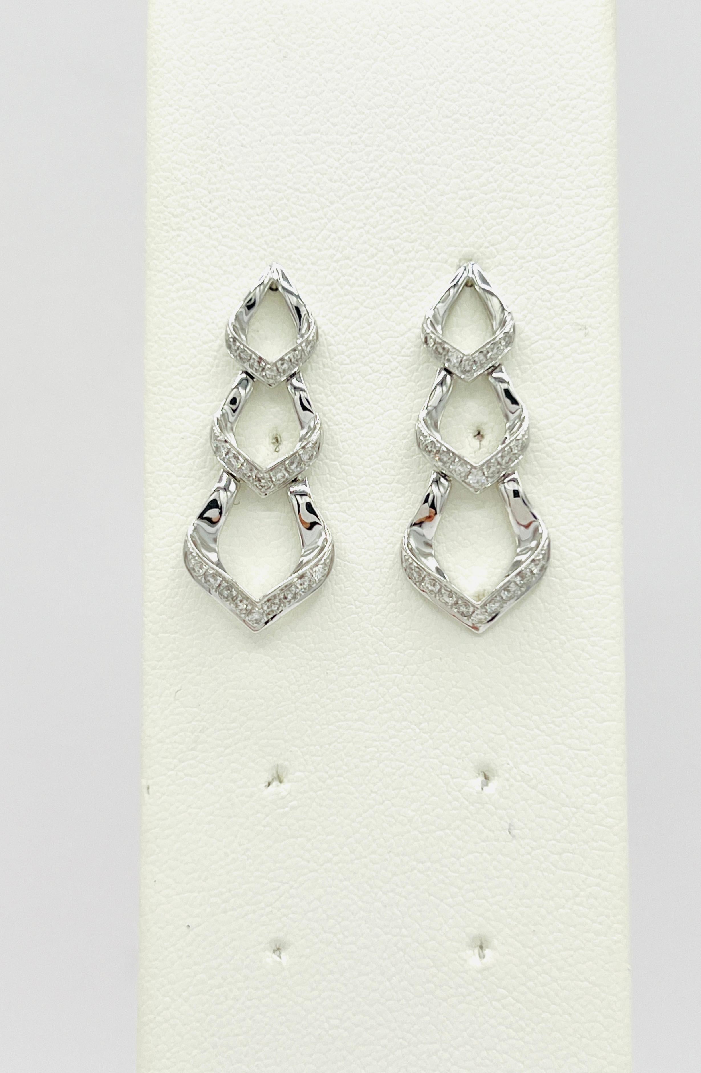White Diamond Dangle Earrings in 14K White Gold For Sale 1