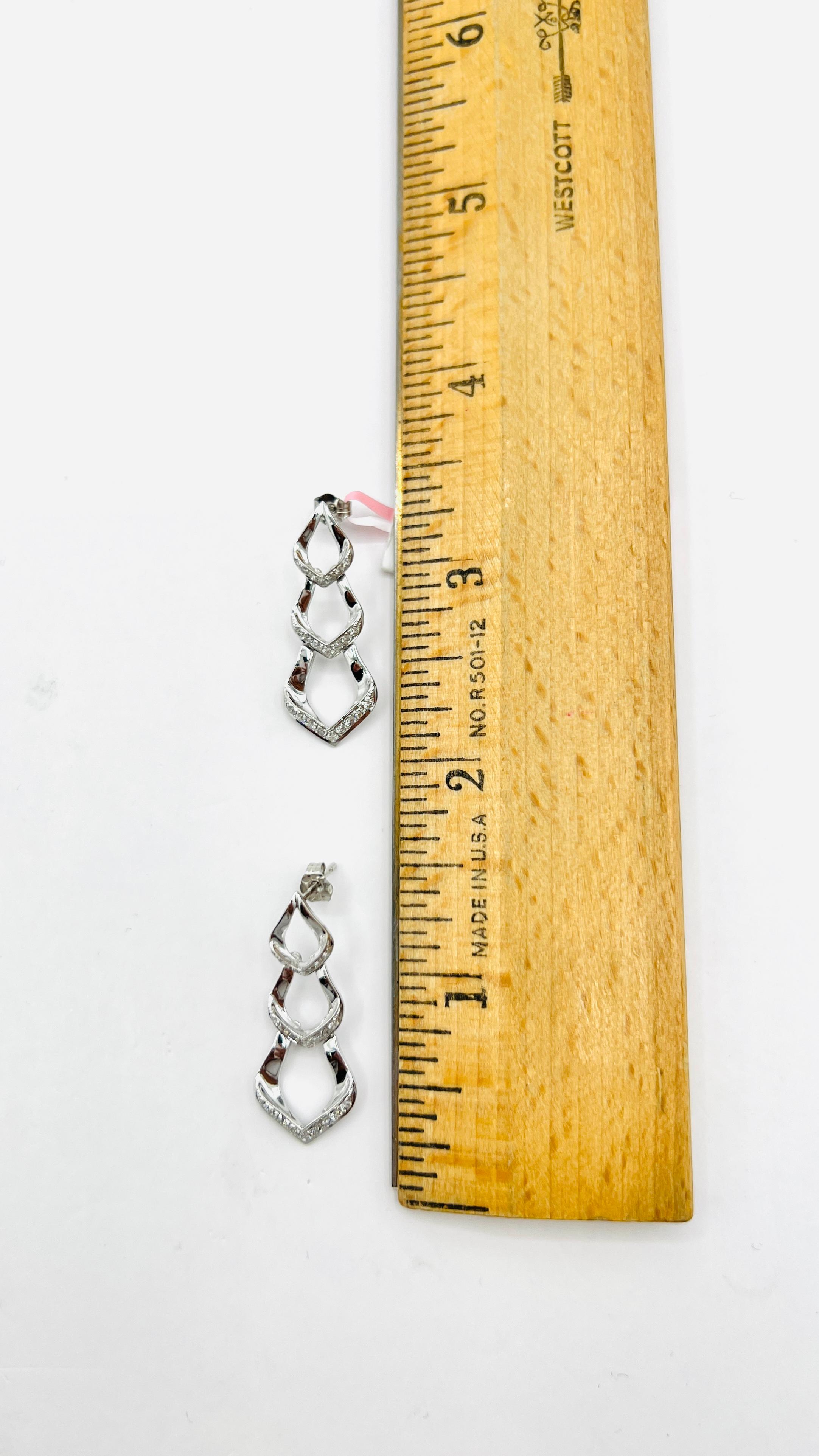 White Diamond Dangle Earrings in 14K White Gold For Sale 2