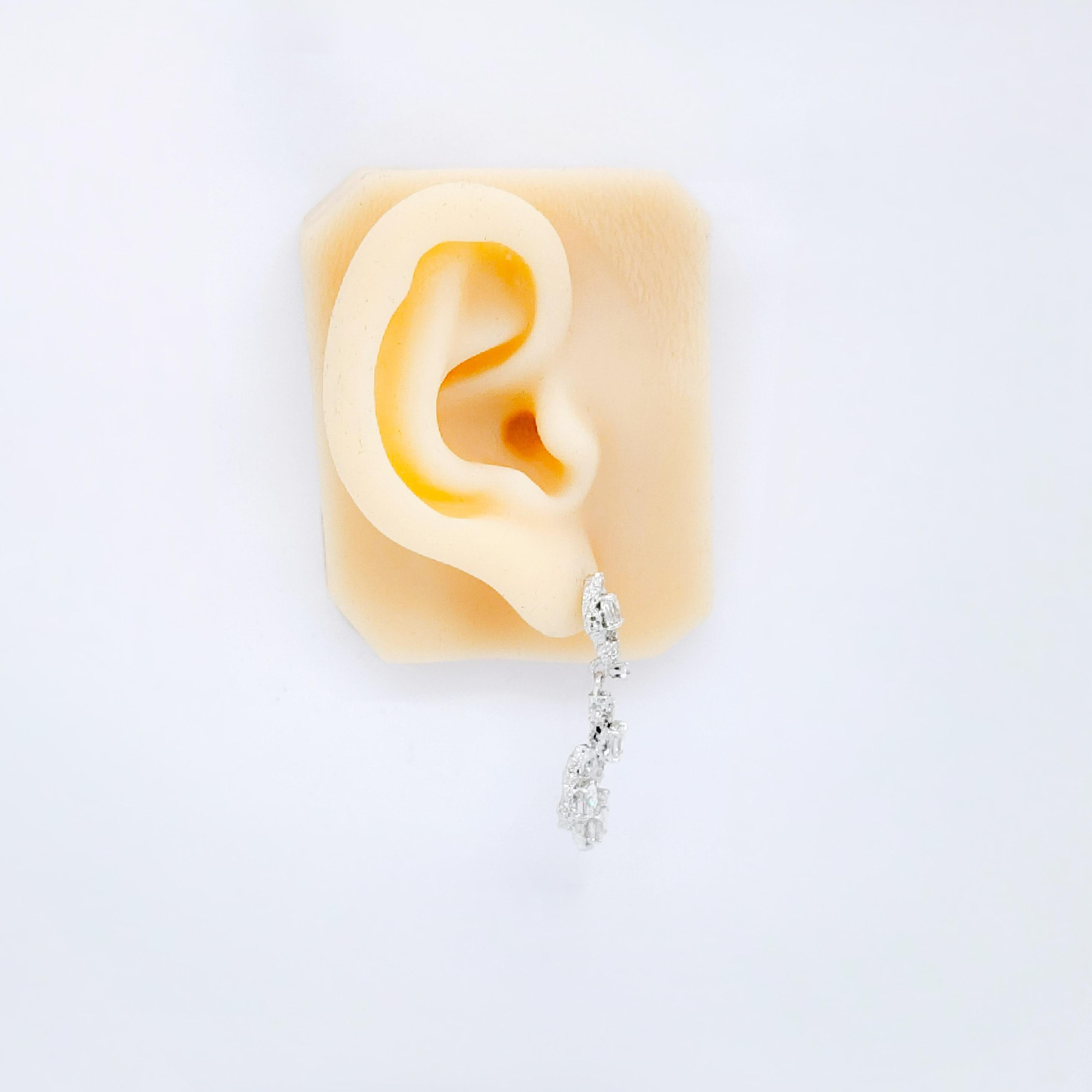 Oval Cut White Diamond Dangle Earrings in 18k White Gold For Sale