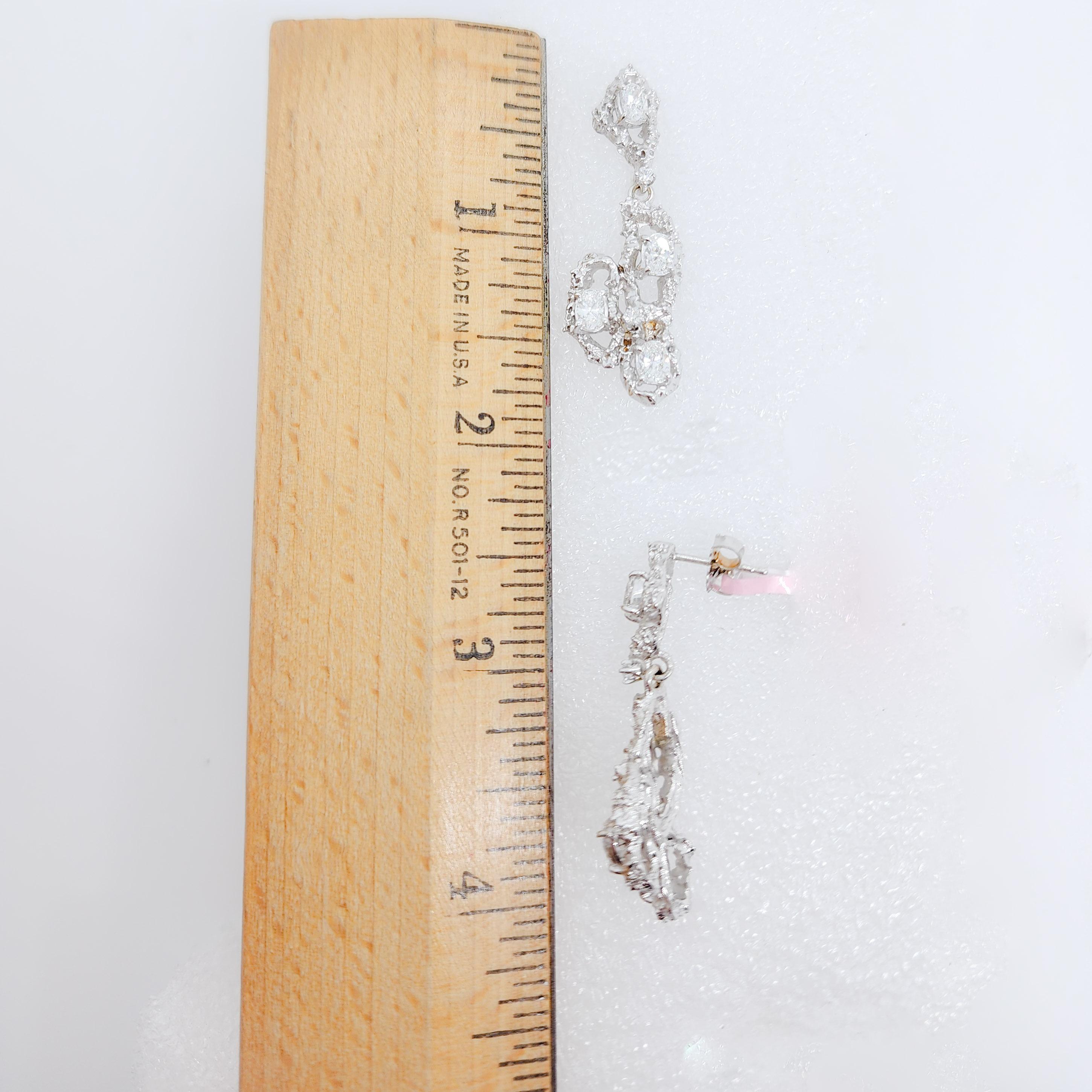 Women's or Men's White Diamond Dangle Earrings in 18k White Gold For Sale