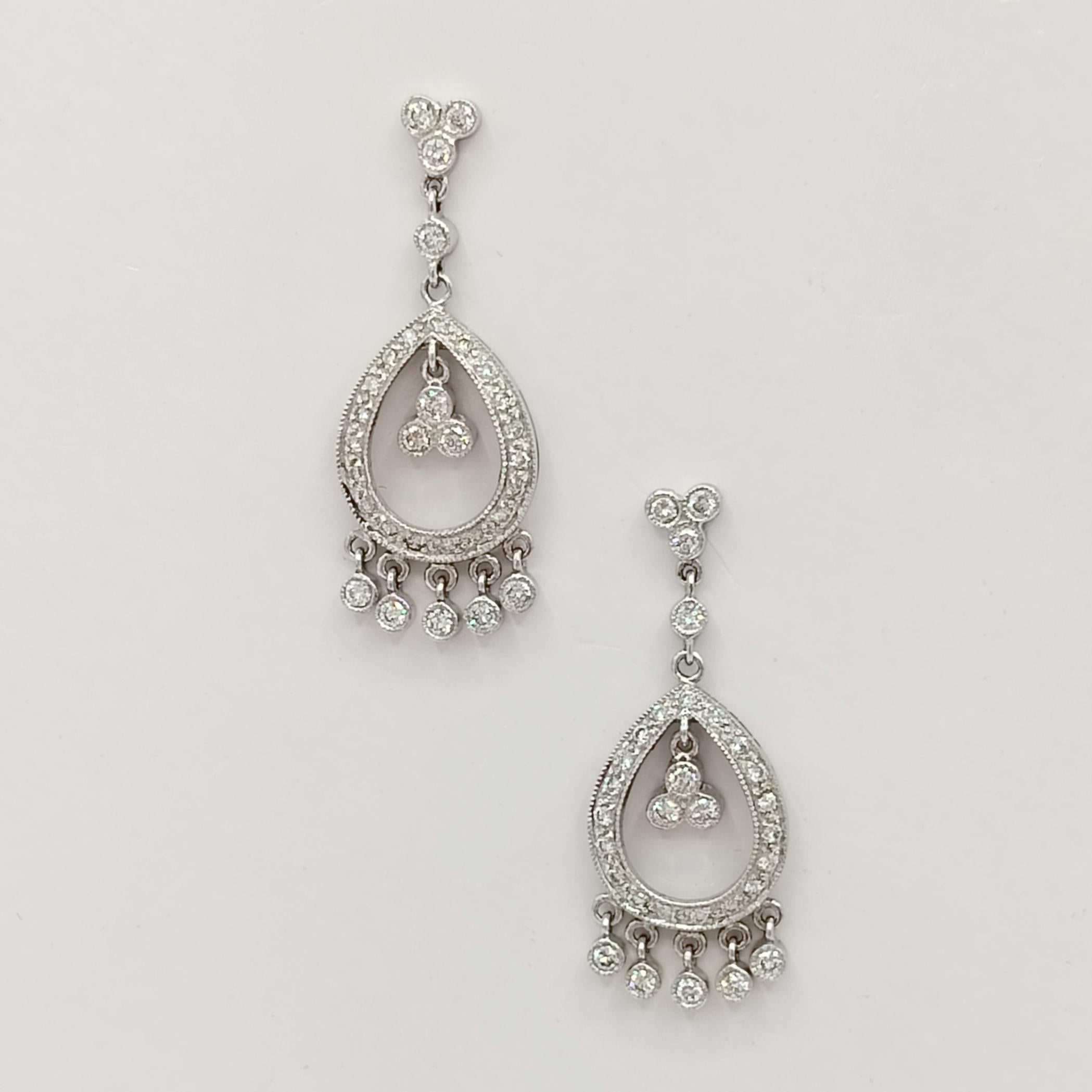 Women's or Men's White Diamond Dangle Earrings in 18K White Gold For Sale