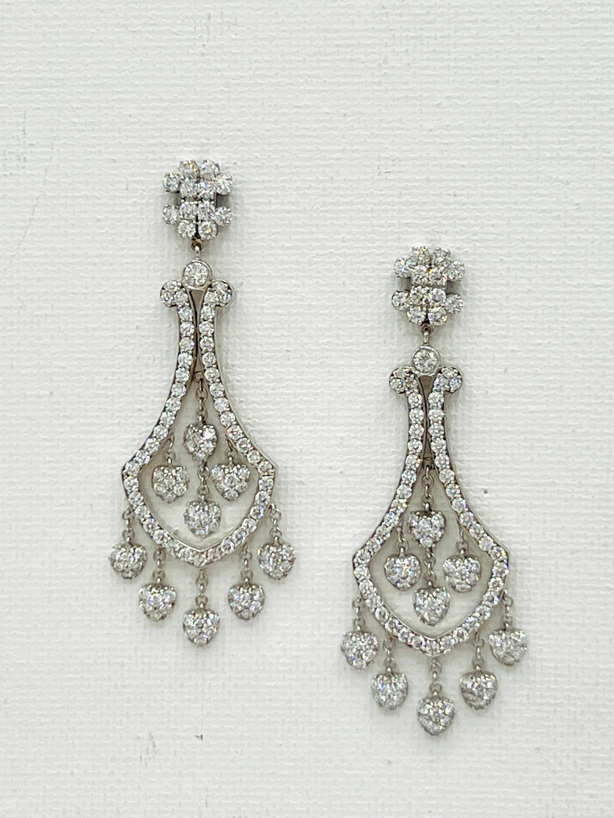 Women's or Men's White Diamond Dangle Earrings in 18k White Gold