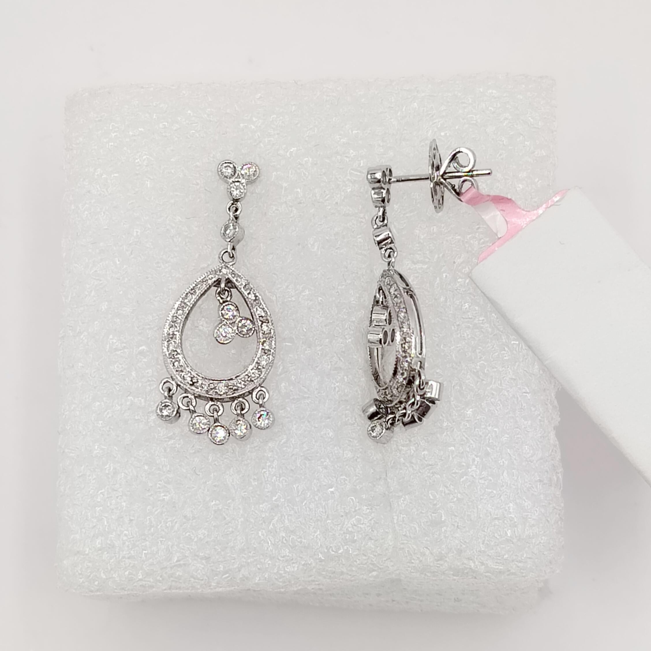 White Diamond Dangle Earrings in 18K White Gold For Sale 1