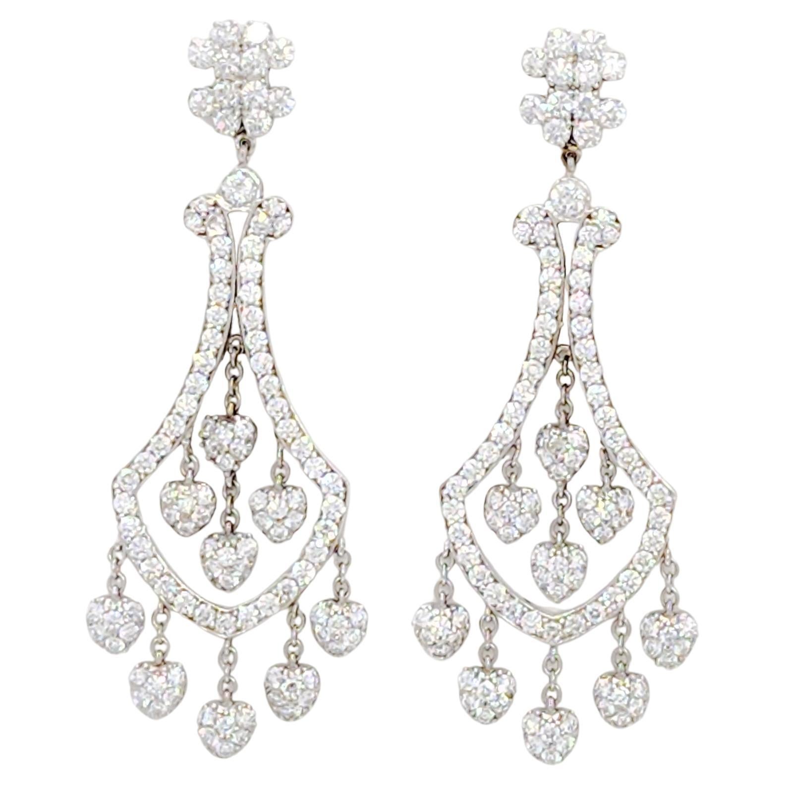 White Diamond Dangle Earrings in 18k White Gold For Sale