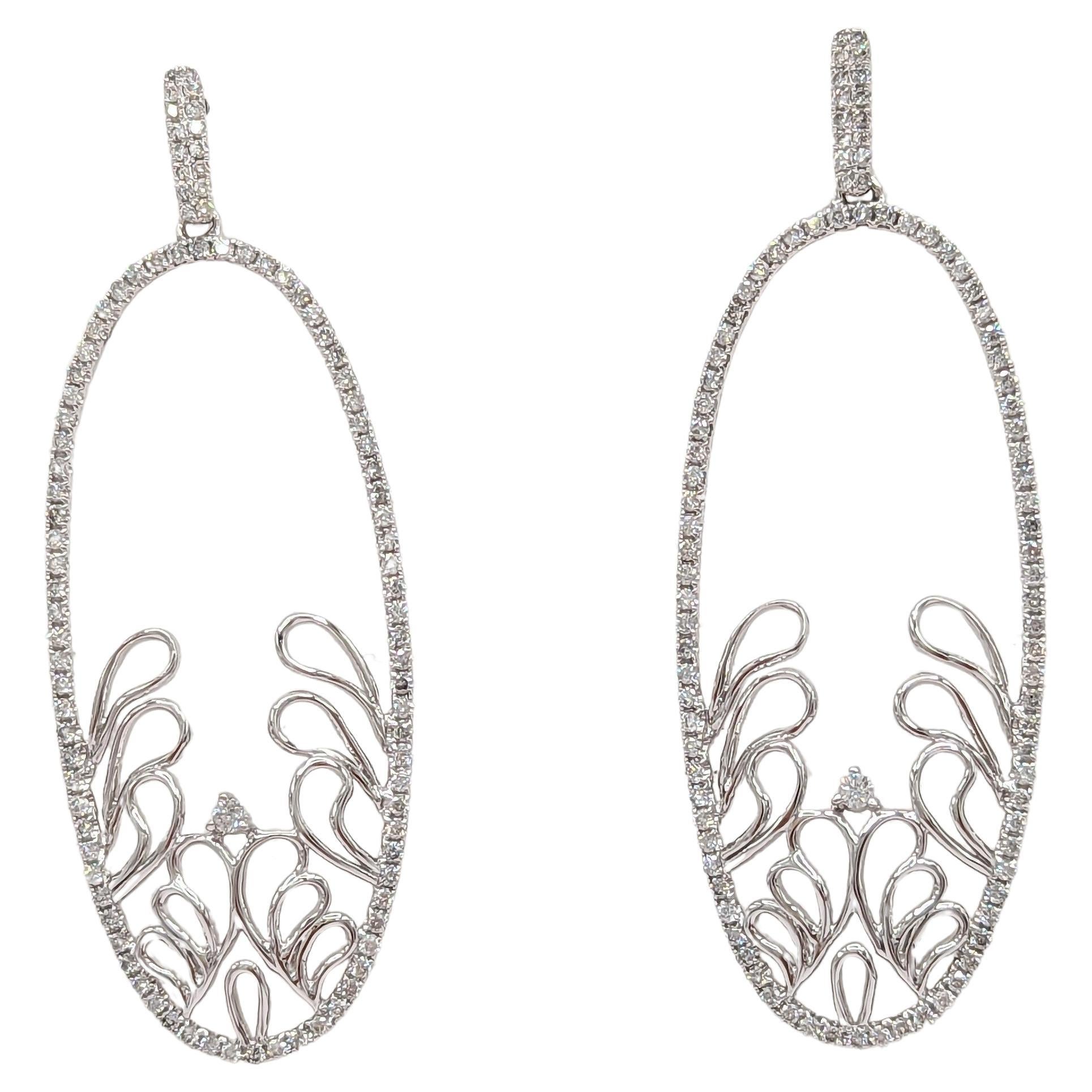 White Diamond Dangle Earrings in 18K White Gold For Sale