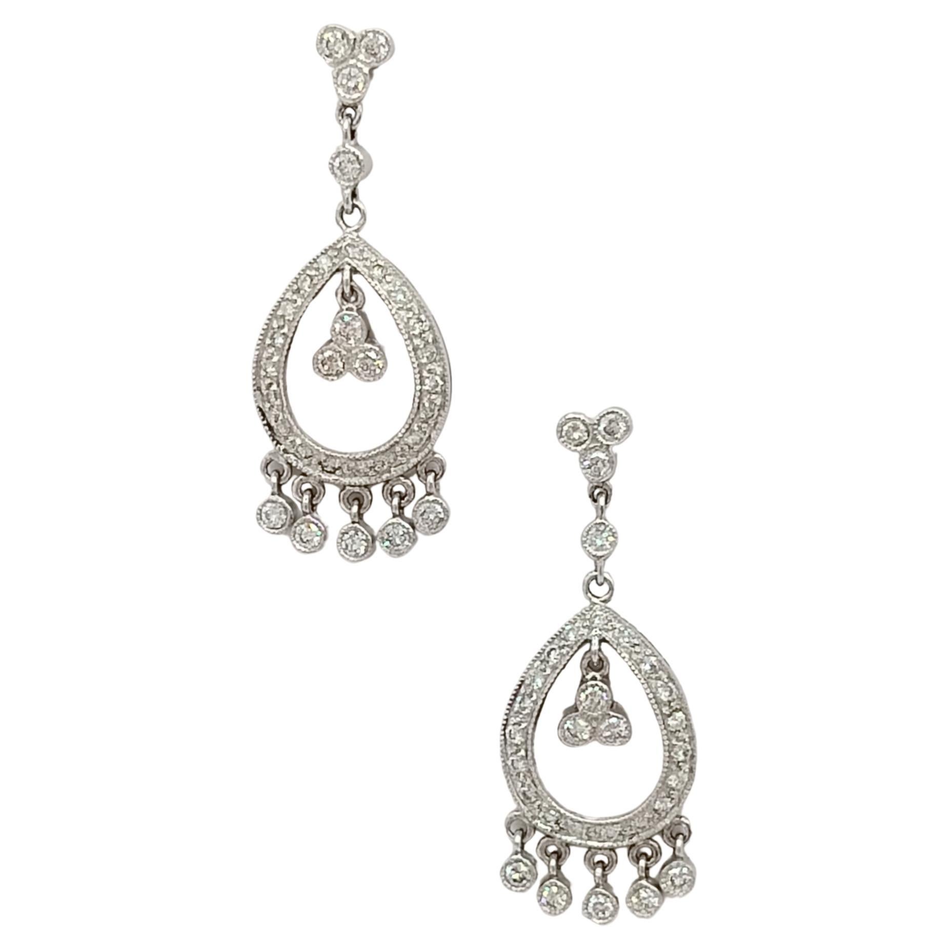 White Diamond Dangle Earrings in 18K White Gold For Sale