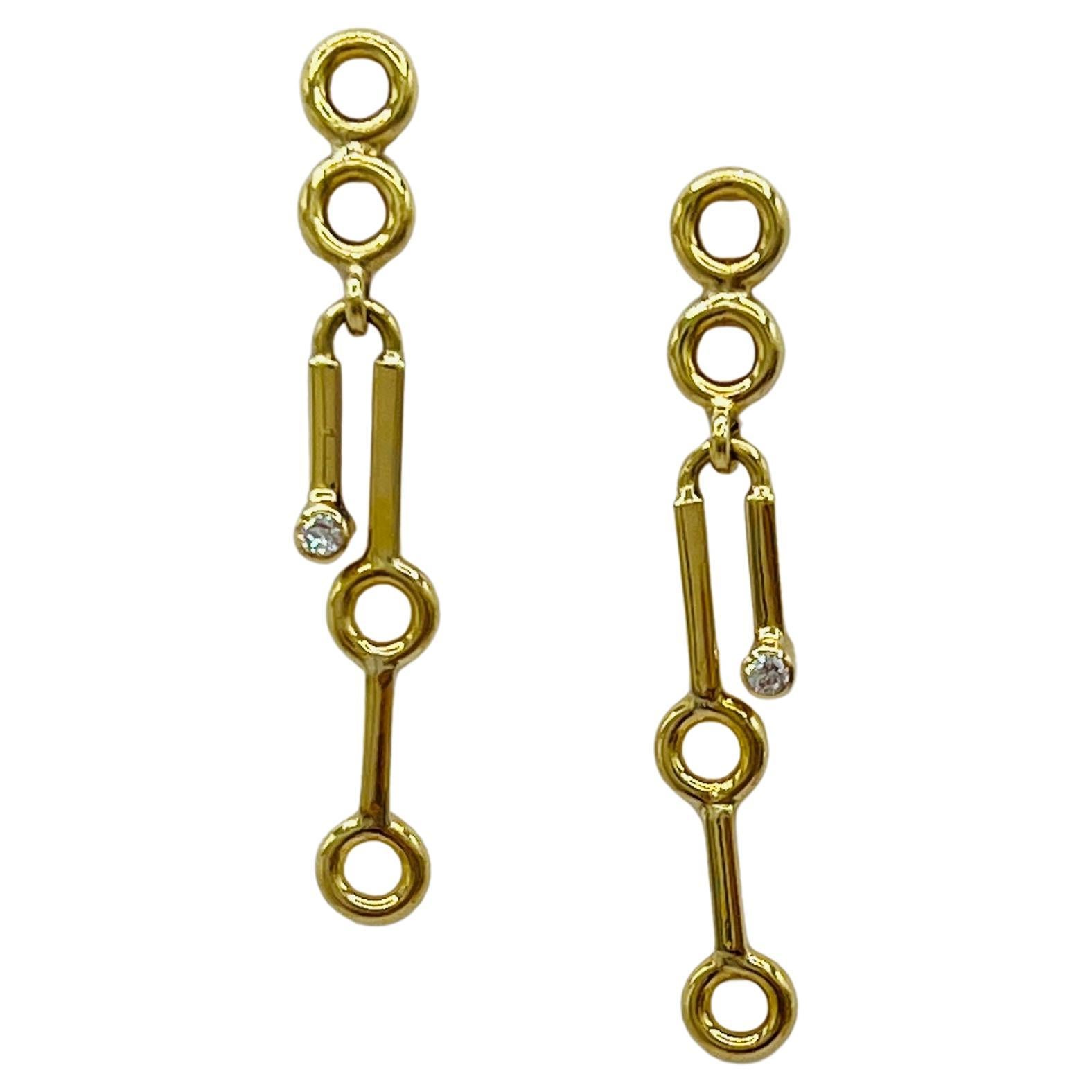 White Diamond Dangle Earrings in 18K Yellow Gold