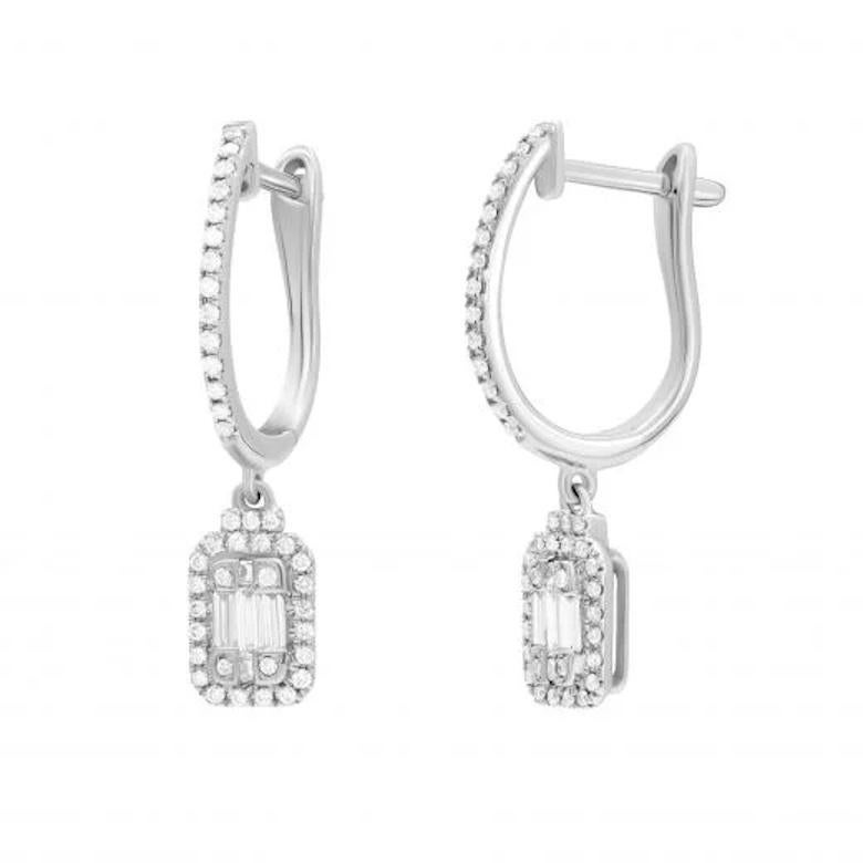 Modern White Diamond Dangle Lever-Back Bridal Earrings for Her White Gold  For Sale