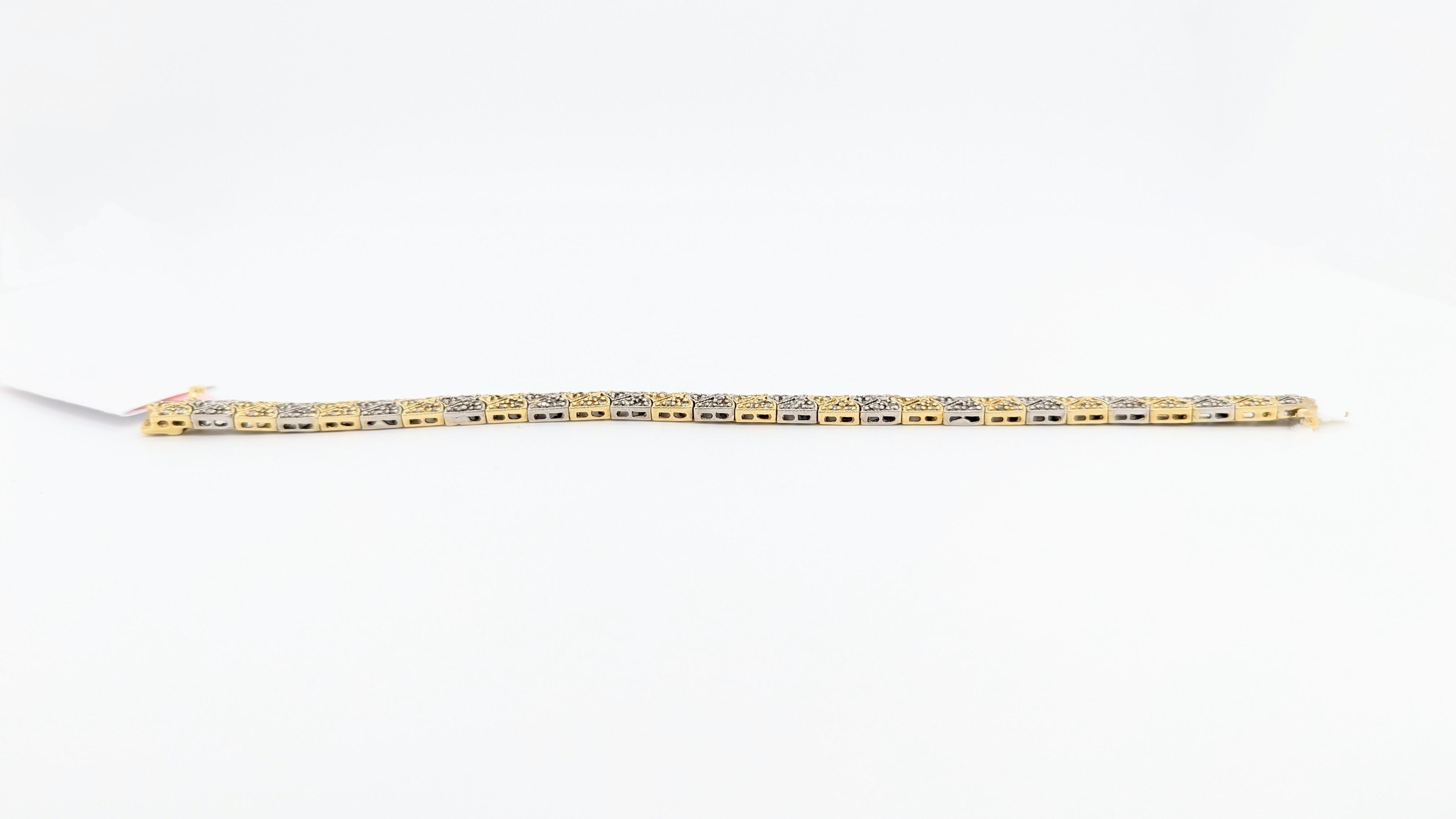 Women's or Men's White Diamond Design Bracelet in 14K 2-Tone Gold For Sale