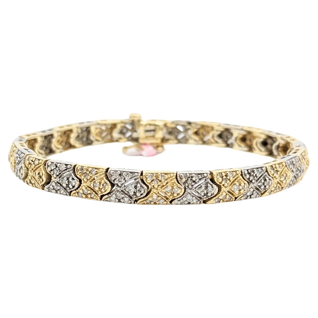 White Diamond Design Bracelet in 14K 2-Tone Gold
