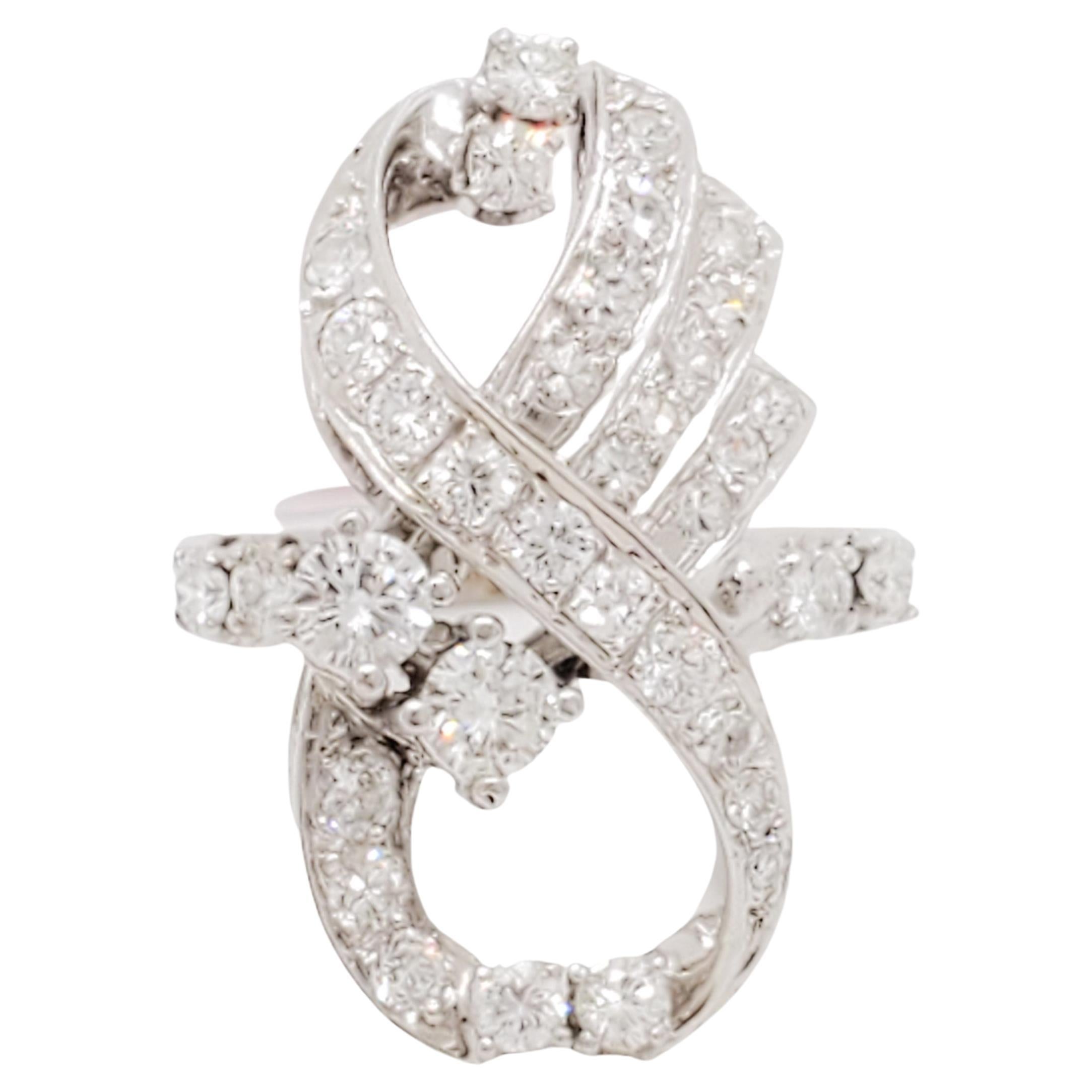 White Diamond Design Cocktail Ring in 14k White Gold
