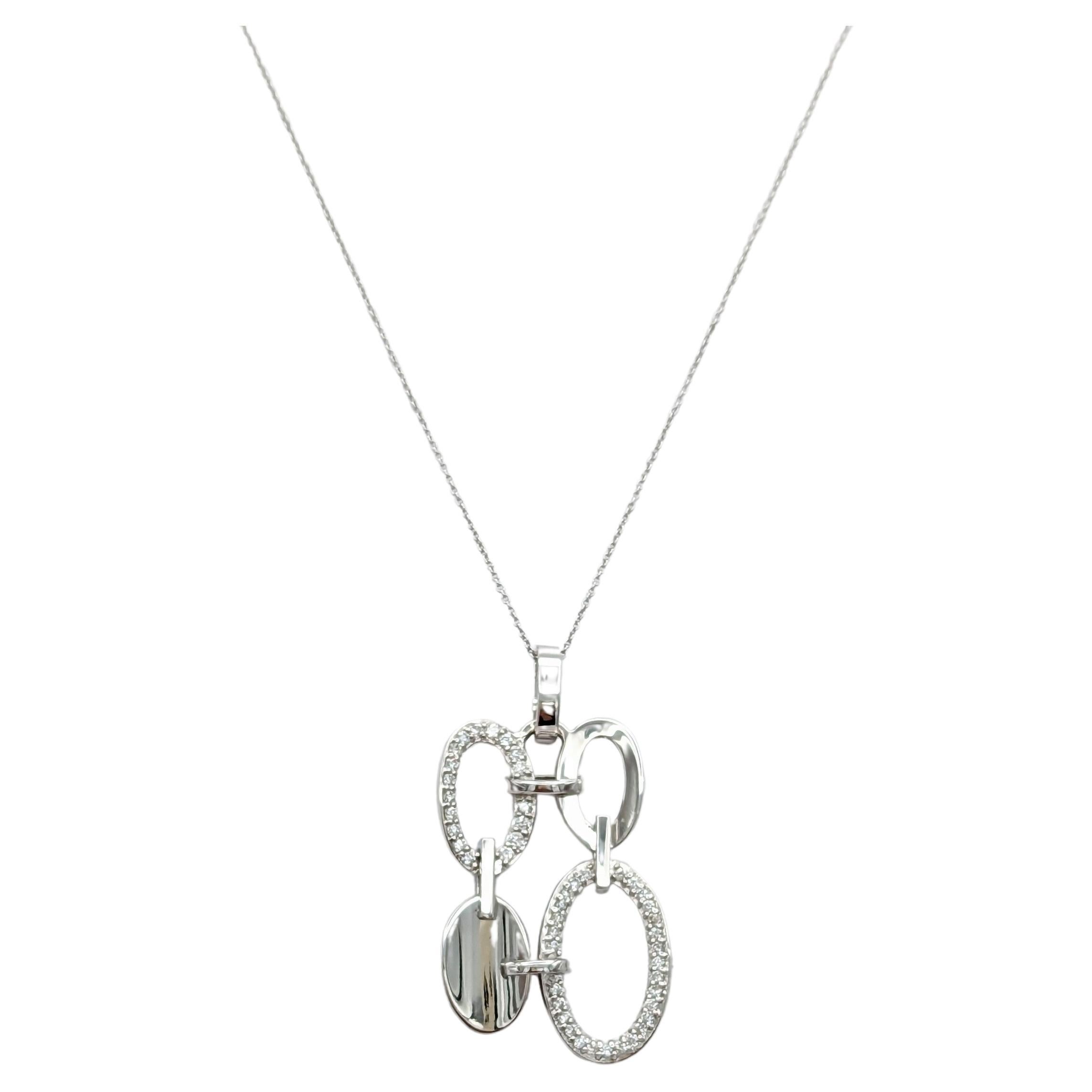 White Diamond Design Pendant Necklace in 14K White Gold For Sale