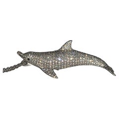 White Diamond Dolphin Pendant, 5.58 Carats