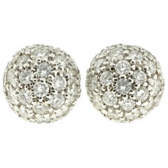 Contemporary 18 Karat White Gold and Diamond Dome Post and Clip Back Earrings