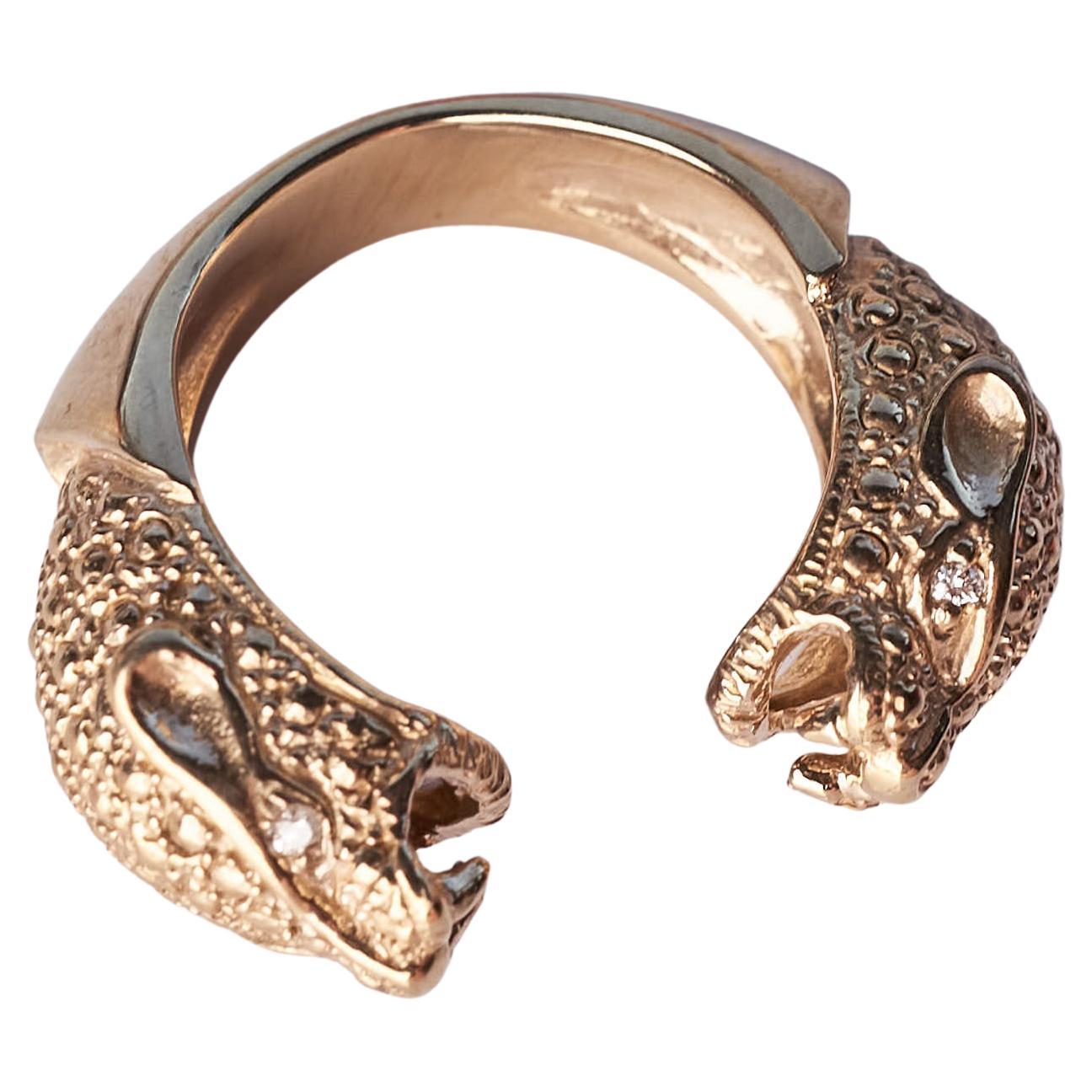 4 pcs White Diamond Double Head Jaguar Ring 14k Gold Animal Cocktail Ring J Dauphin
J DAUPHIN Ring 
