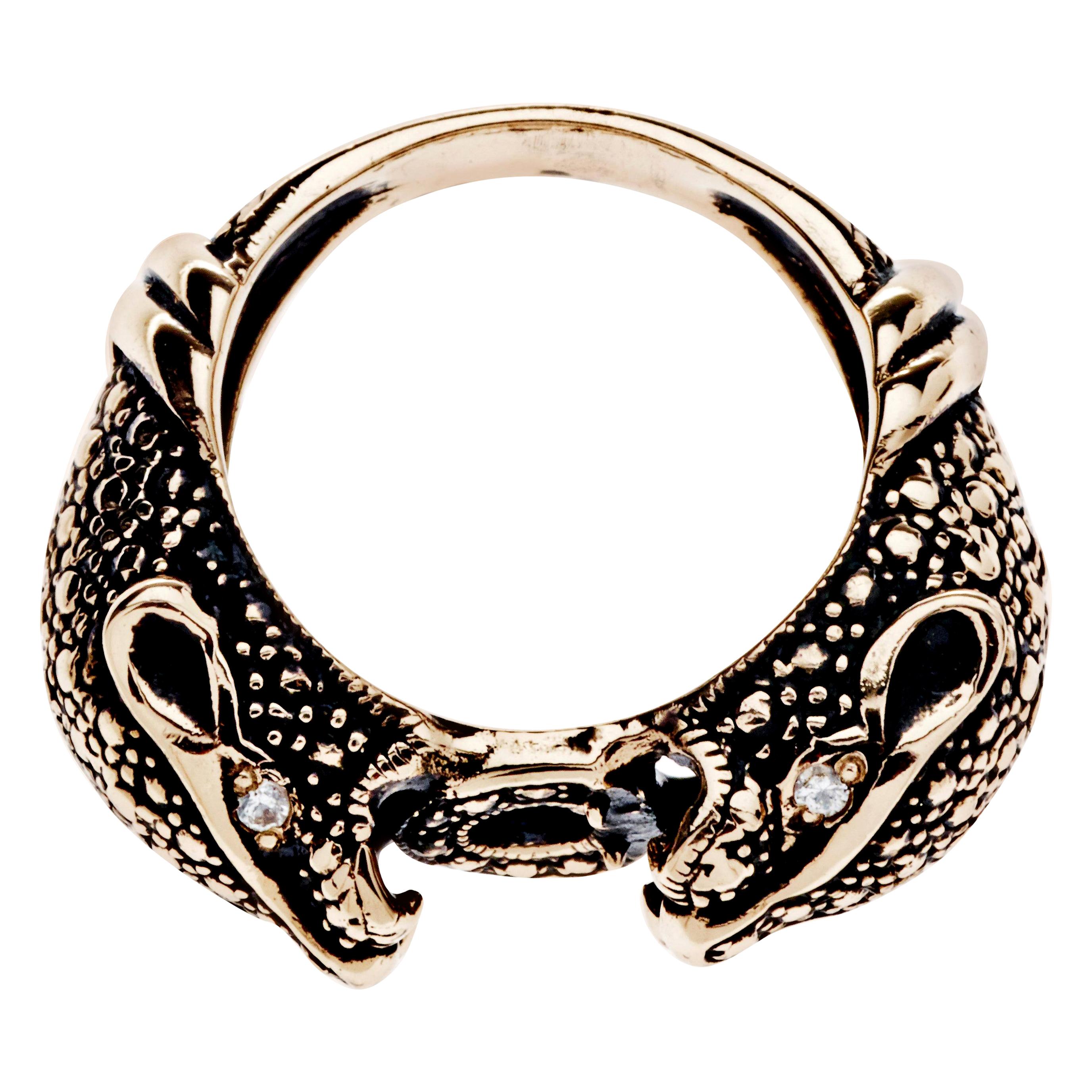 White Diamond Jaguar Ring Bronze Cocktail Statement Ring Animal Jewelry J Dauphin

J DAUPHIN 