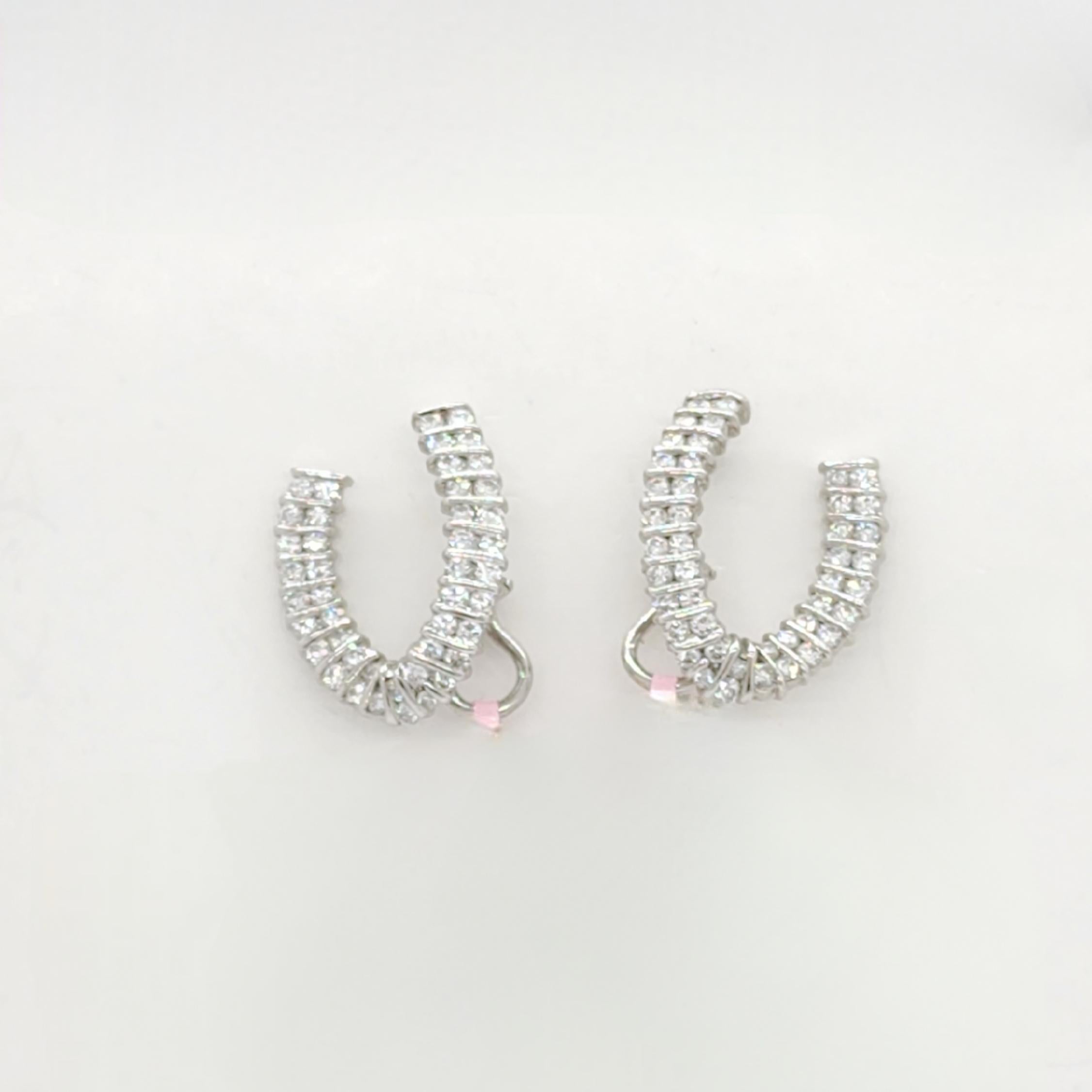 Sorrento Italian Silver 2 34 Dew Simulated Diamond Double Row Hoop Earrings