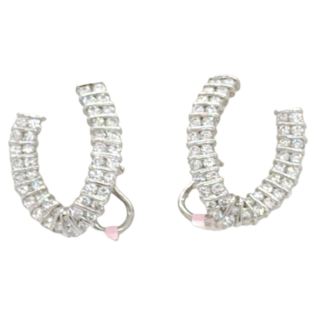 DoubleRow Diamond Hoop Earrings 5.60 Carat 14K White Gold For Sale at