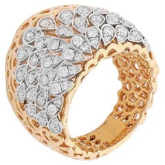 White Diamond Drops Cut-Out Fashion Gala Band Fashion Cocktail Ring in 18kt Gold