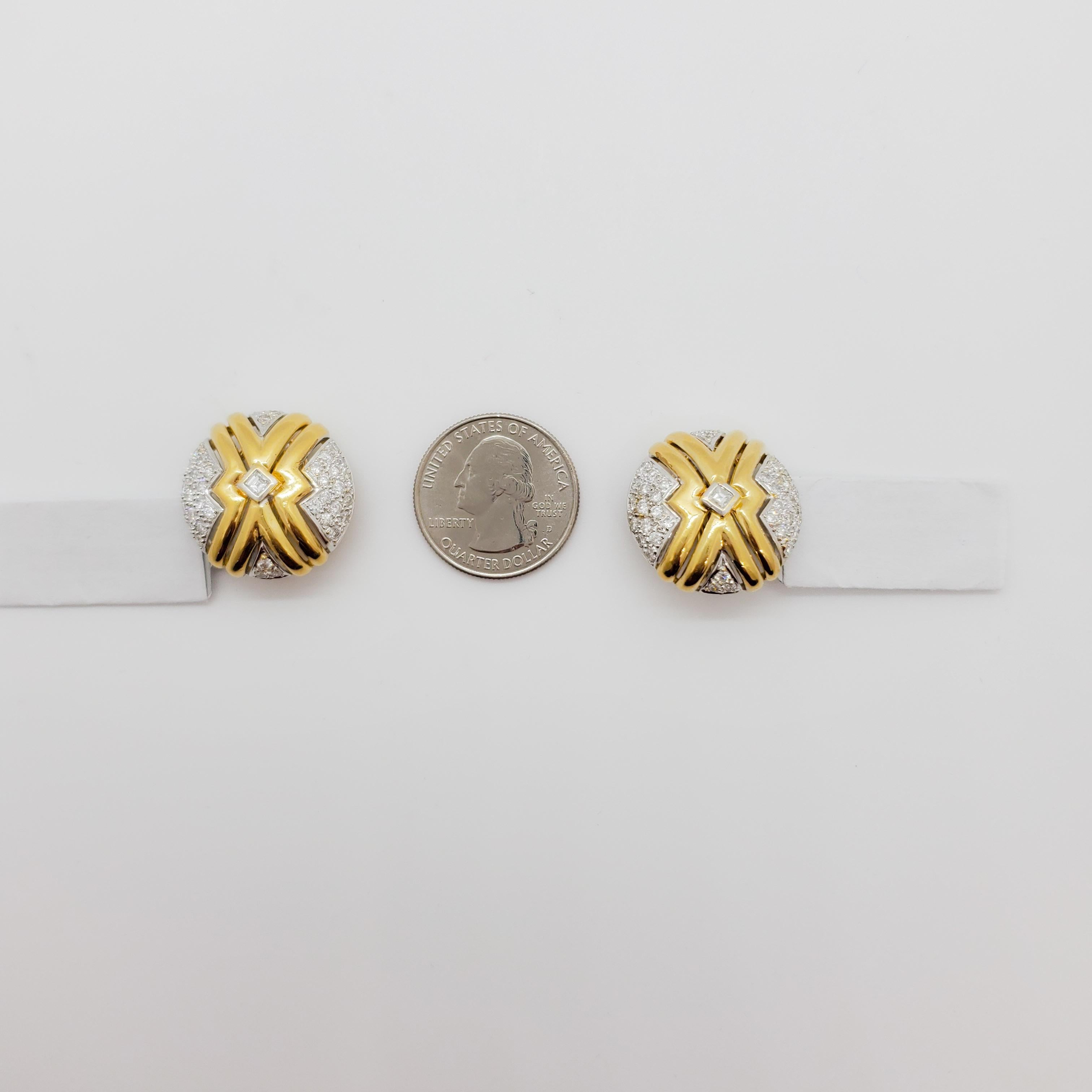 Weißer Diamant-Ohrring Clips in 18k zweifarbigem Gold für Damen oder Herren